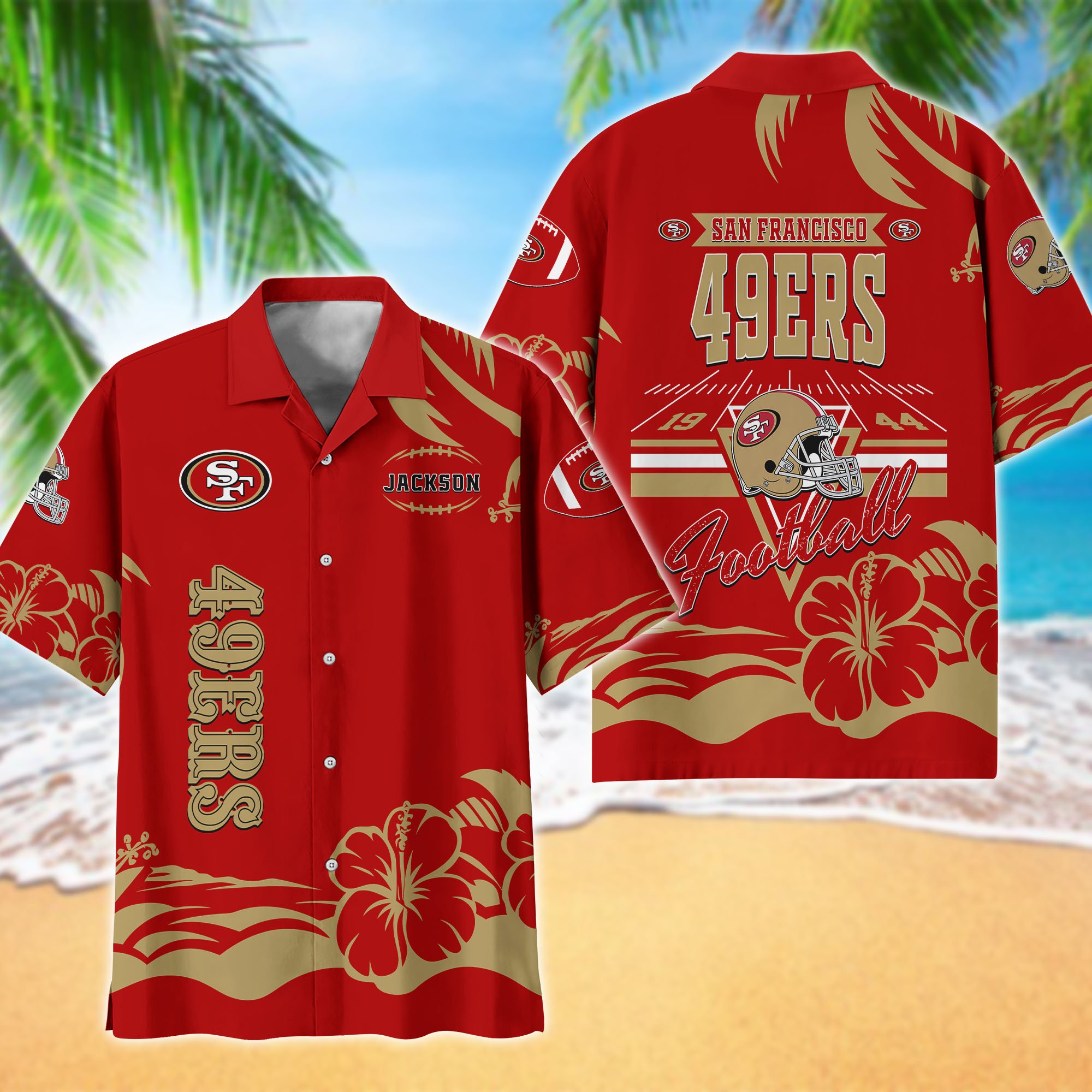 San Francisco 49ers Hawaiian Shirt Personalized Your Name, Sports Gifts for Fans, Sport Team Hawaii Shirt, Sports Lover Gifts ETHY-0123650N