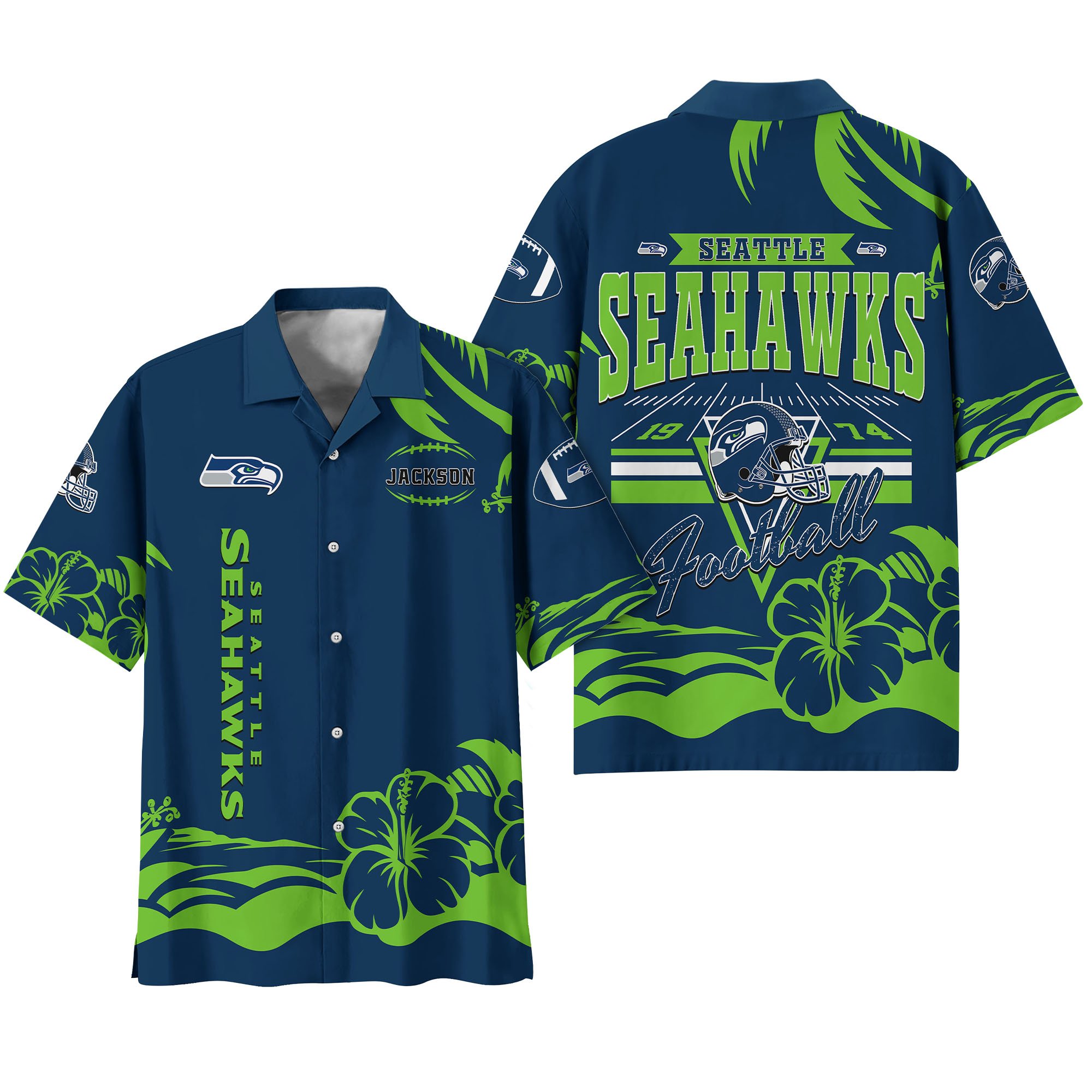 Alternative view of Seattle Seahawks Hawaiian Shirt Personalized Your Name, Sports Gifts for Fans, Sport Team Hawaii Shirt, Sports Lover Gifts ETHY-0123650N