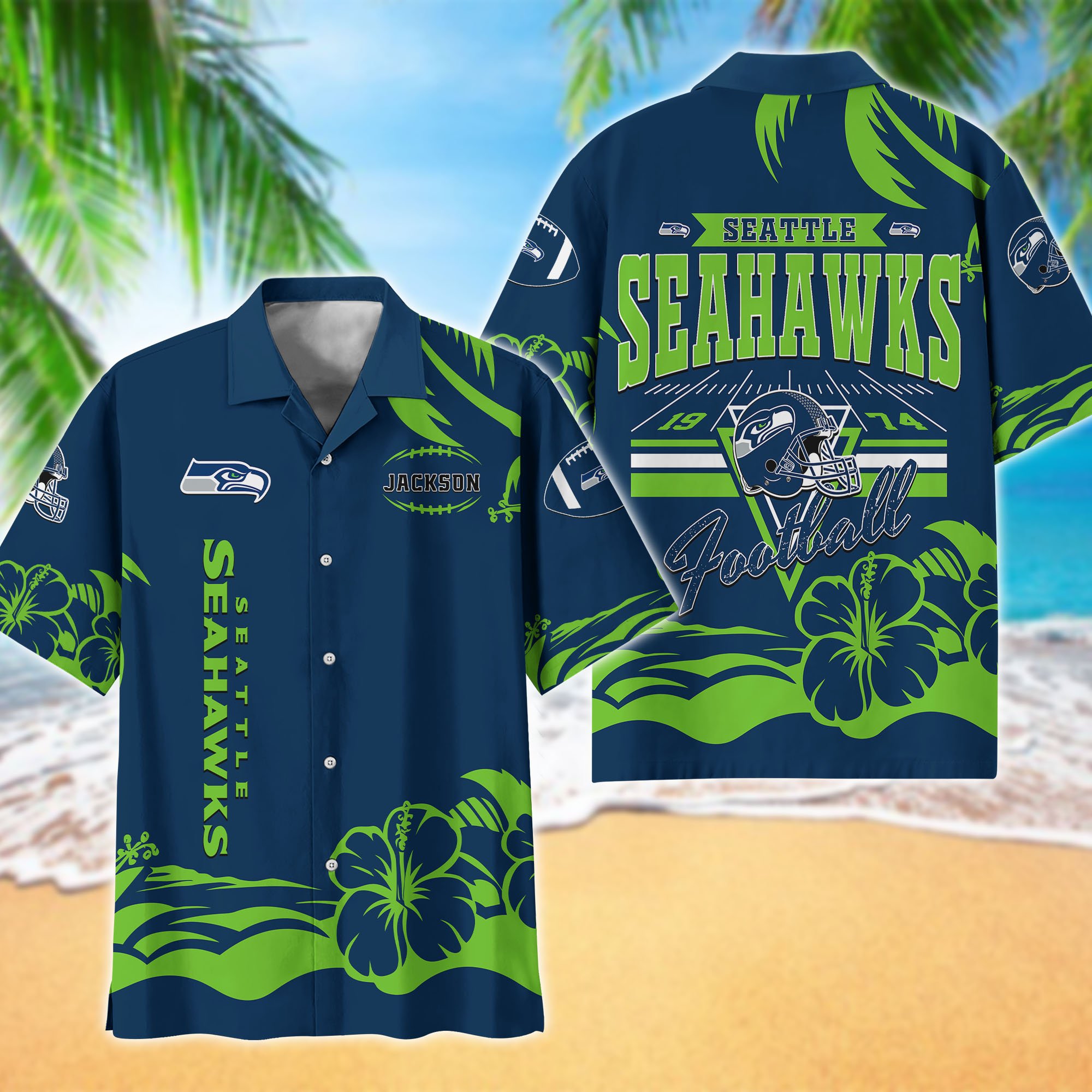 Seattle Seahawks Hawaiian Shirt Personalized Your Name, Sports Gifts for Fans, Sport Team Hawaii Shirt, Sports Lover Gifts ETHY-0123650N