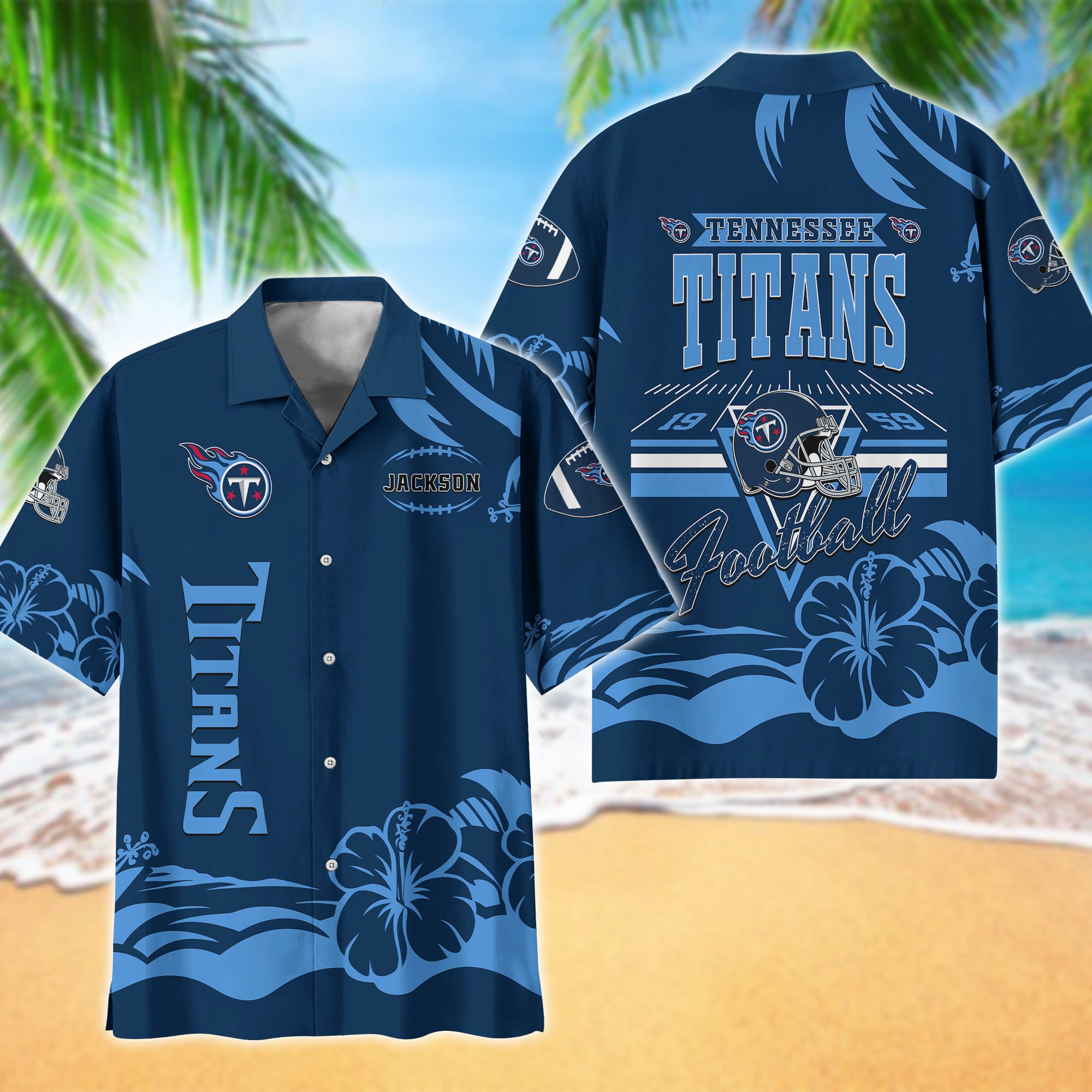Tennessee Titans Hawaiian Shirt Personalized Your Name, Sports Gifts for Fans, Sport Team Hawaii Shirt, Sports Lover Gifts ETHY-0123650N