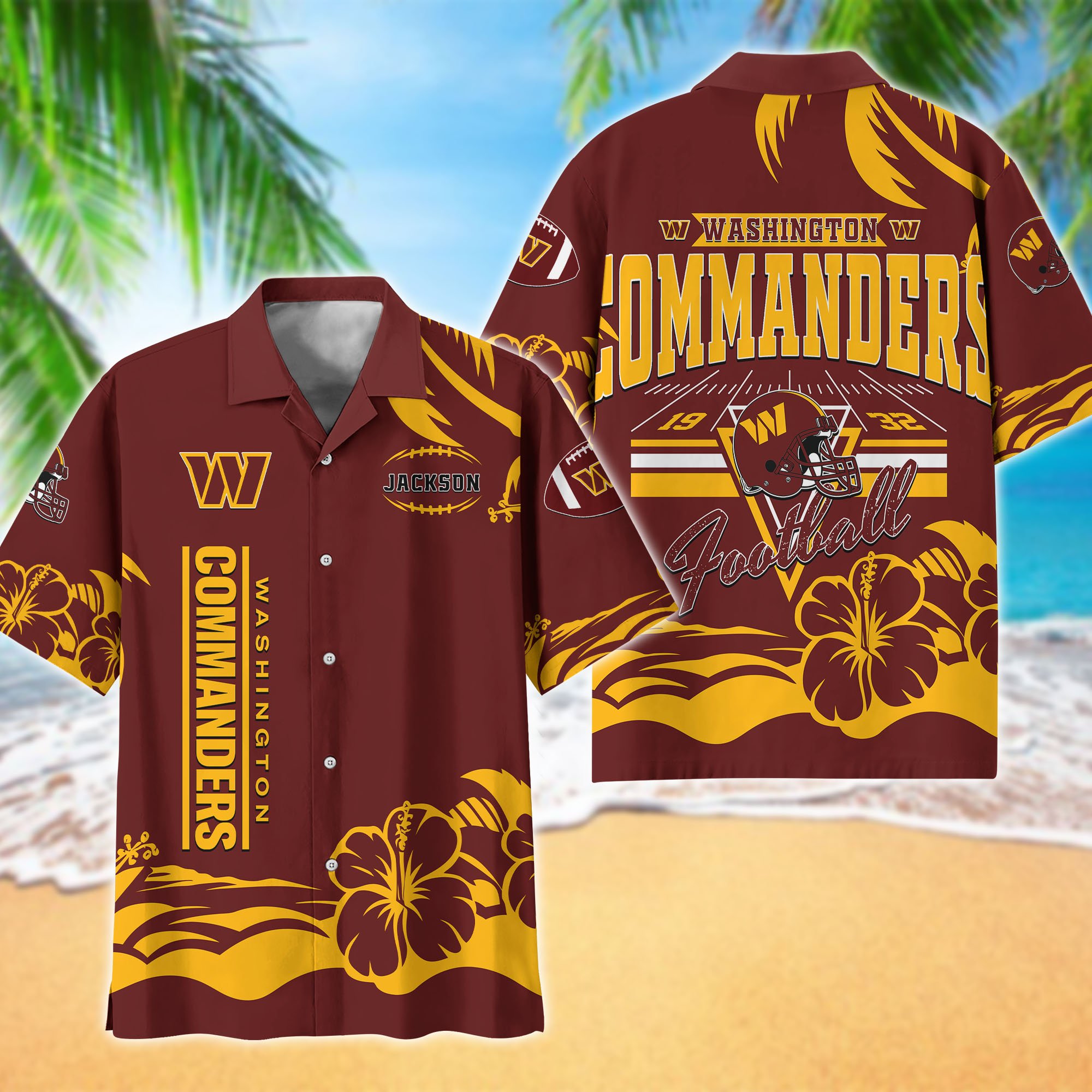 Washington Commanders Hawaiian Shirt Personalized Your Name, Sports Gifts for Fans, Sport Team Hawaii Shirt, Sports Lover Gifts ETHY-0123650N