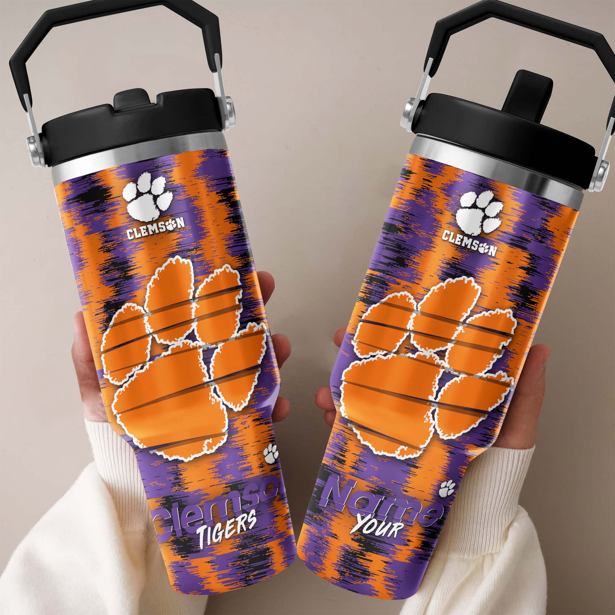 Clemson Tigers Flip Straw 30oz Tumbler Custom Your Name, Sport Flip Straw 30oz Tumbler, Fan Gifts  EHIVM-0124663