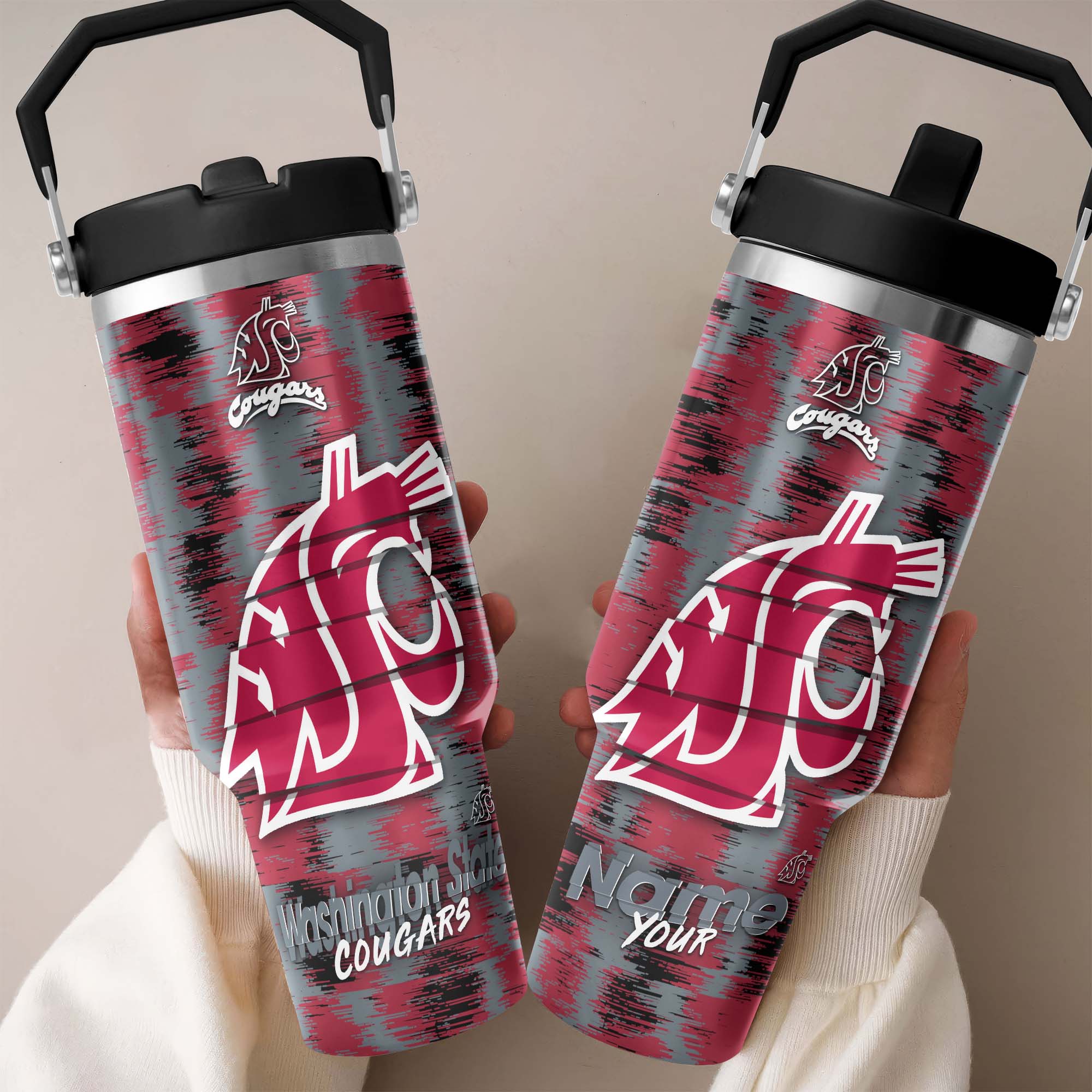 Washington State Cougars Flip Straw 30oz Tumbler Custom Your Name, Sport Flip Straw 30oz Tumbler, Fan Gifts  EHIVM-0124663
