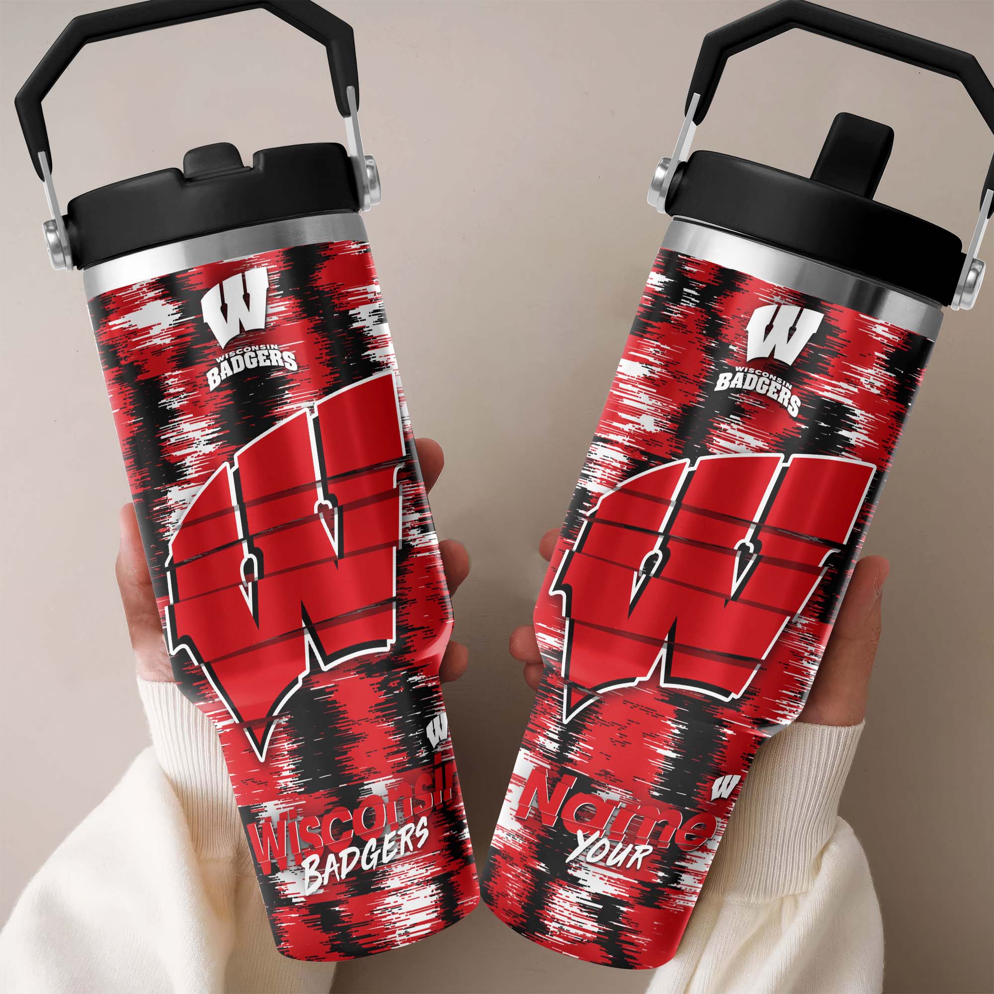 Wisconsin Badgers Flip Straw 30oz Tumbler Custom Your Name, Sport Flip Straw 30oz Tumbler, Fan Gifts  EHIVM-0124663