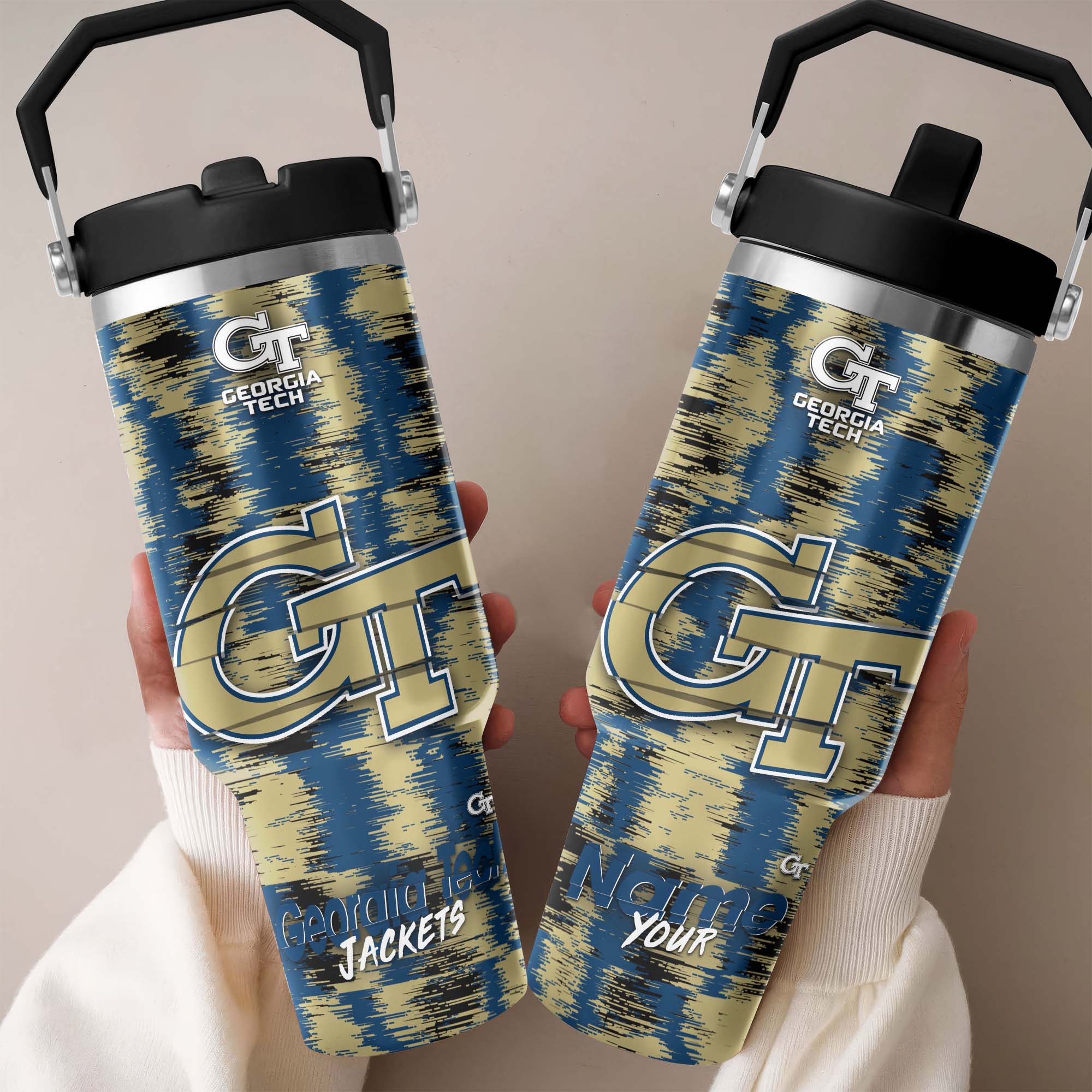 Georgia Tech Yellow Jackets Flip Straw 30oz Tumbler Custom Your Name, Sport Flip Straw 30oz Tumbler, Fan Gifts  EHIVM-0124663