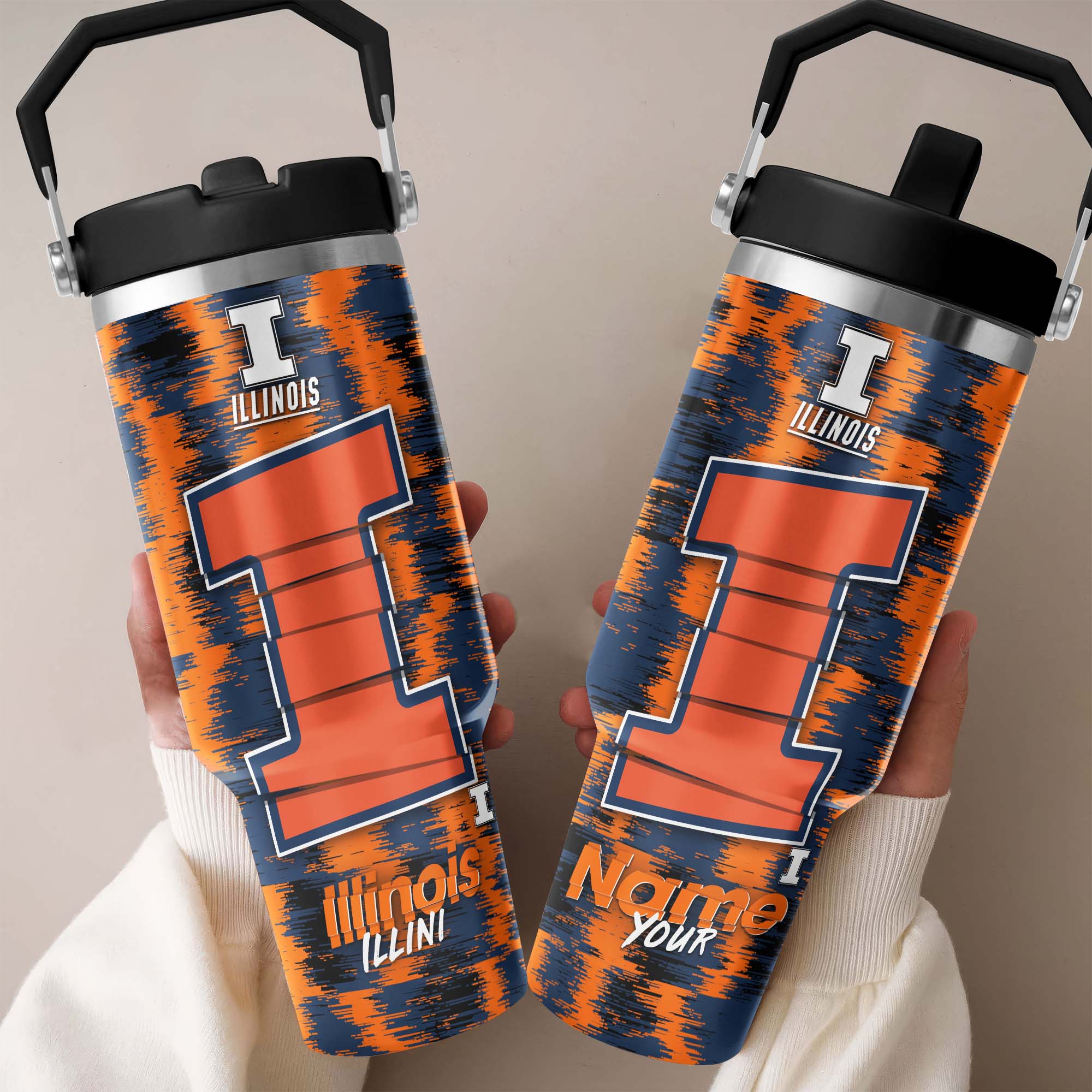 Illinois Fighting Illini Flip Straw 30oz Tumbler Custom Your Name, Sport Flip Straw 30oz Tumbler, Fan Gifts  EHIVM-0124663