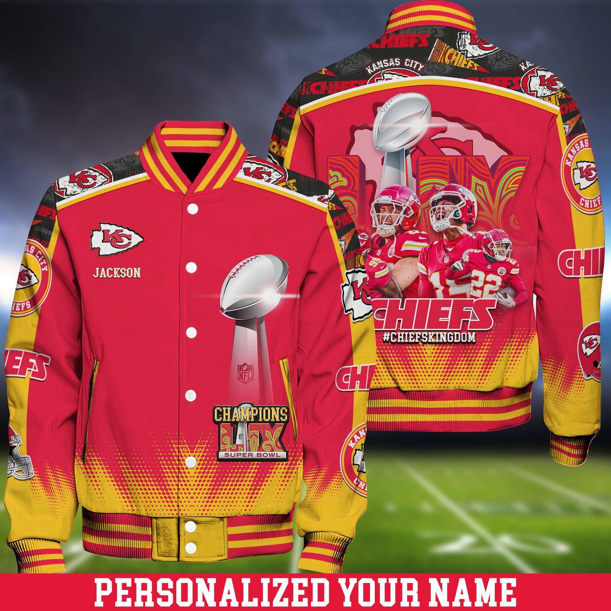 Kansas City Chiefs Champions Super Bowl  2025 Baseball Jacket Personalized Your Name, Sport Team Jacket For Fans, Sport Gifts ETHY-0205704