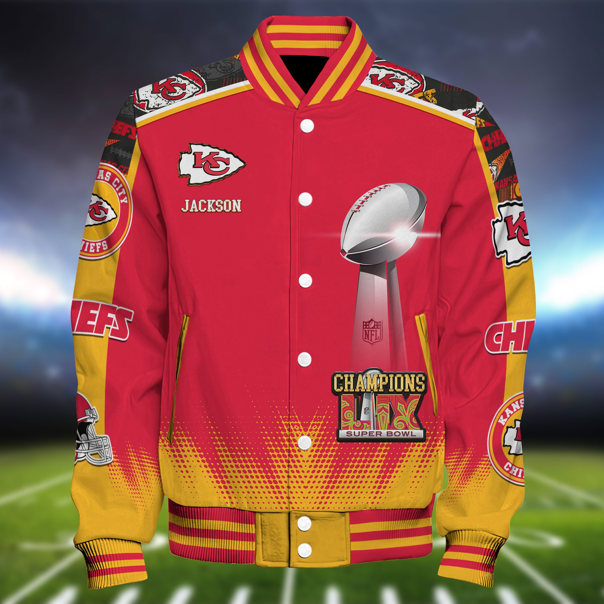 Alternative view of Kansas City Chiefs Champions Super Bowl  2025 Baseball Jacket Personalized Your Name, Sport Team Jacket For Fans, Sport Gifts ETHY-0205704