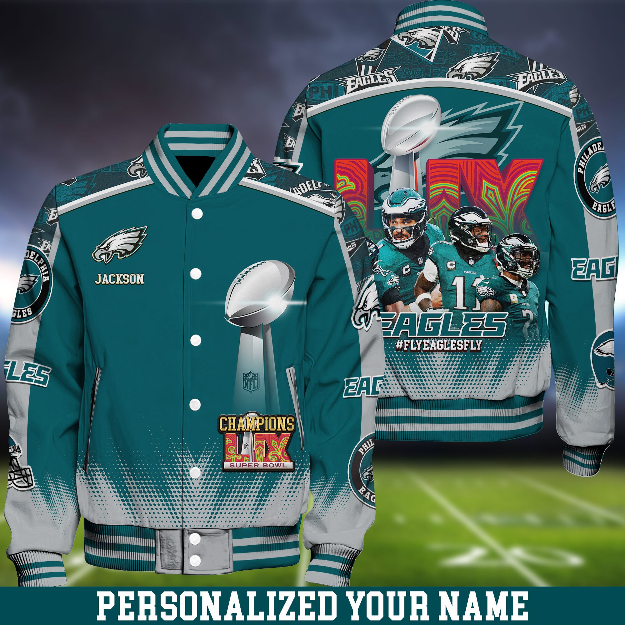 Philadelphia Eagles Champions Super Bowl  2025 Baseball Jacket Personalized Your Name, Sport Team Jacket For Fans, Sport Gifts ETHY-0205704
