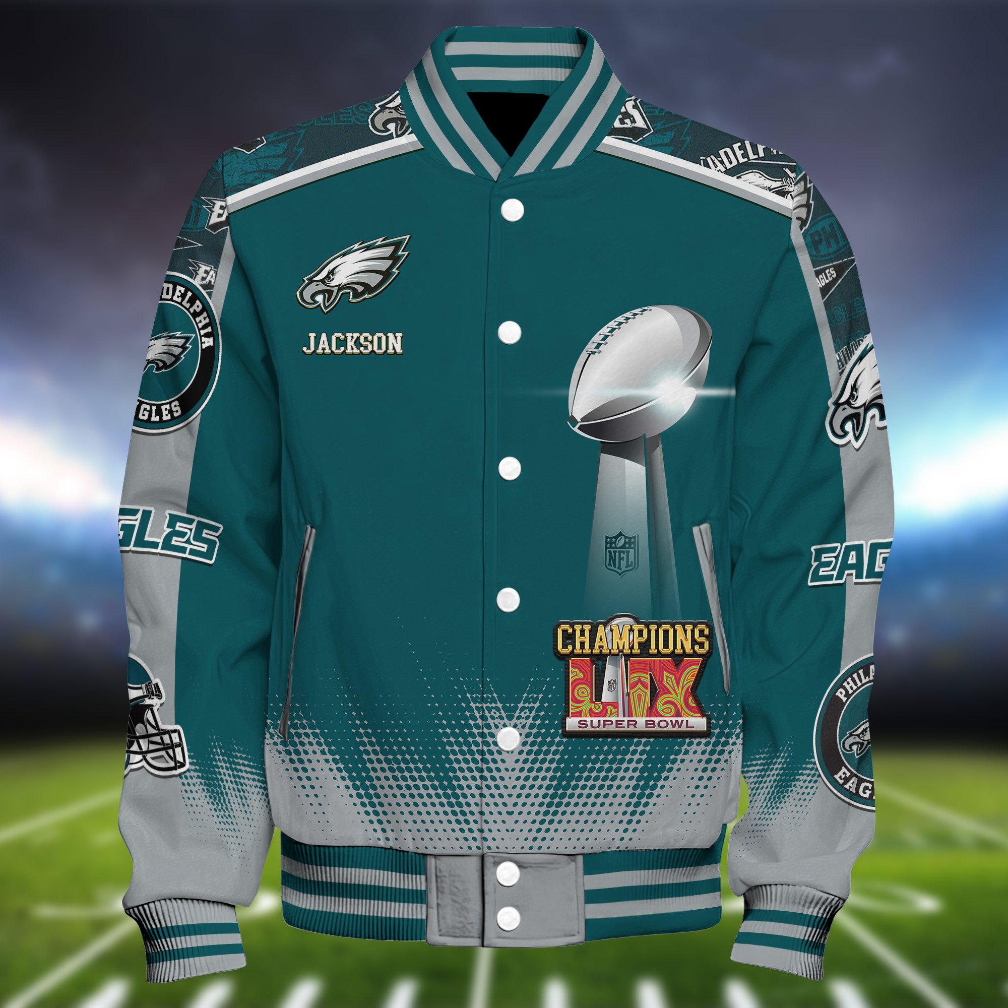 Alternative view of Philadelphia Eagles Champions Super Bowl  2025 Baseball Jacket Personalized Your Name, Sport Team Jacket For Fans, Sport Gifts ETHY-0205704