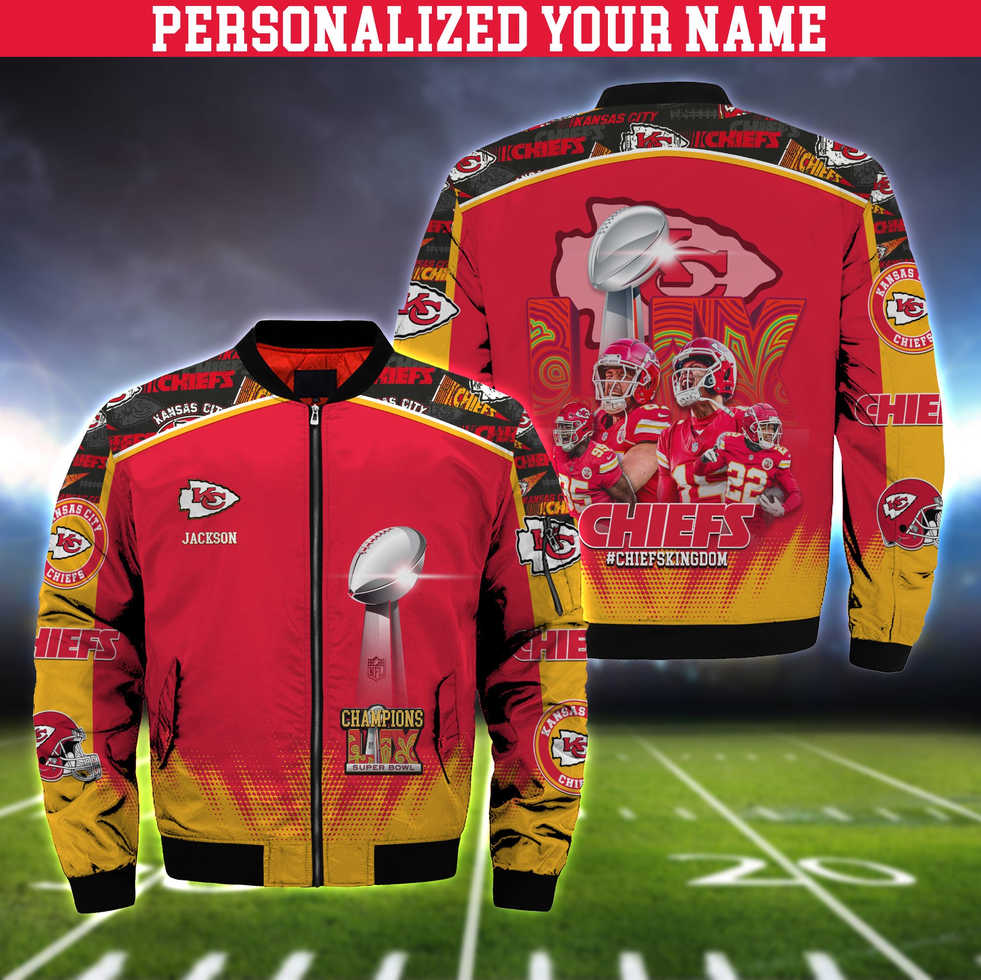 Kansas City Chiefs Champions Super Bowl  2025 Bomber Jacket Personalized Your Name, Sport Team Jacket For Fans, Sport Gifts ETHY-0205704