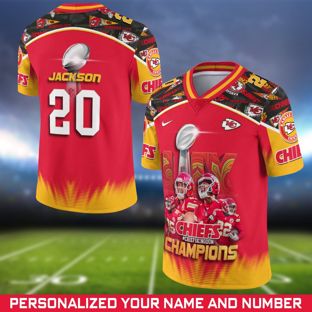 Kansas City Chiefs Champions Super Bowl  2025 Vneck Football Jersey Personalized Your Name And Number, Football Shirt For Fans, Fan Gifts ETHY-0206721