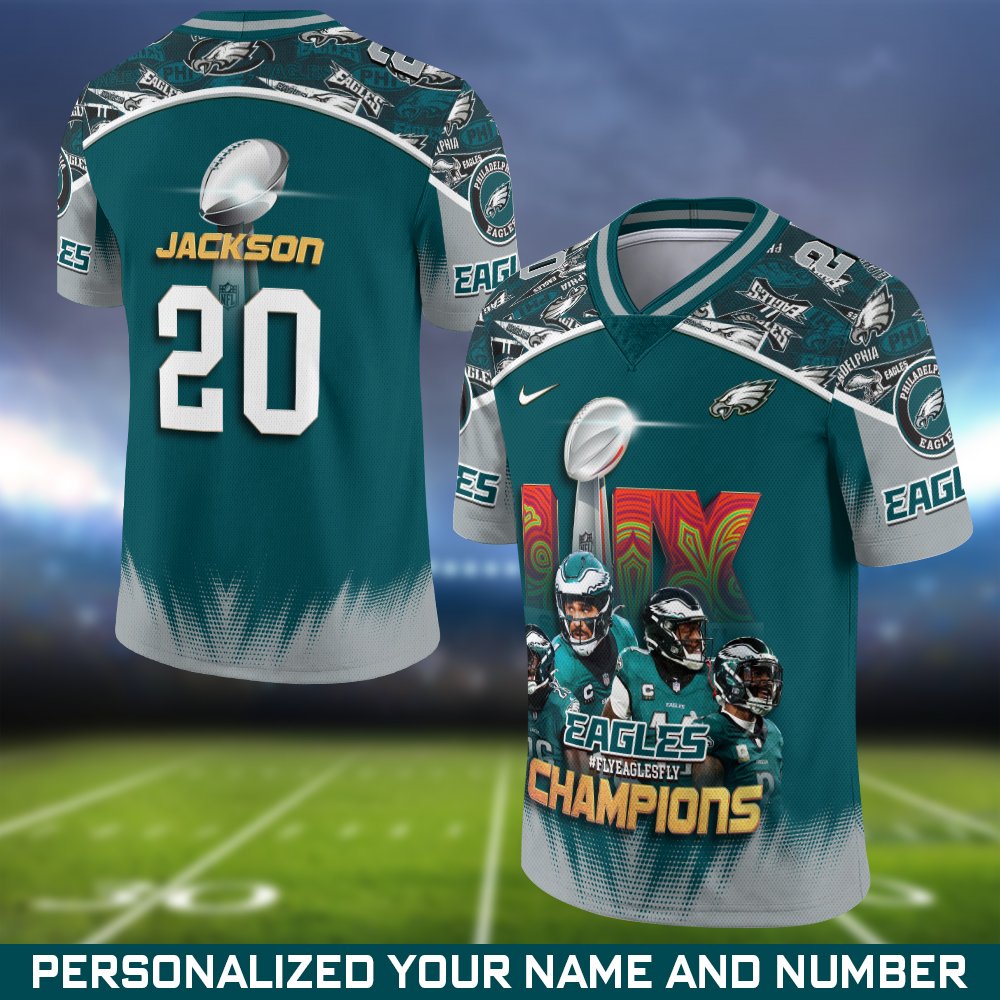 Philadelphia Eagles Champions Super Bowl  2025 Vneck Football Jersey Personalized Your Name And Number, Football Shirt For Fans, Fan Gifts ETHY-0206721