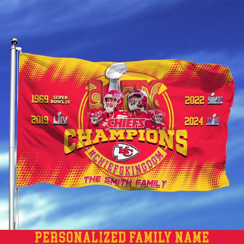 Kansas City Chiefs Champions Super Bowl  2025 3X5ft And 4X6ft Flag Personalized Your Family Name, Sport Flag For Fan , Sport Home Decorations ETHY-0206722
