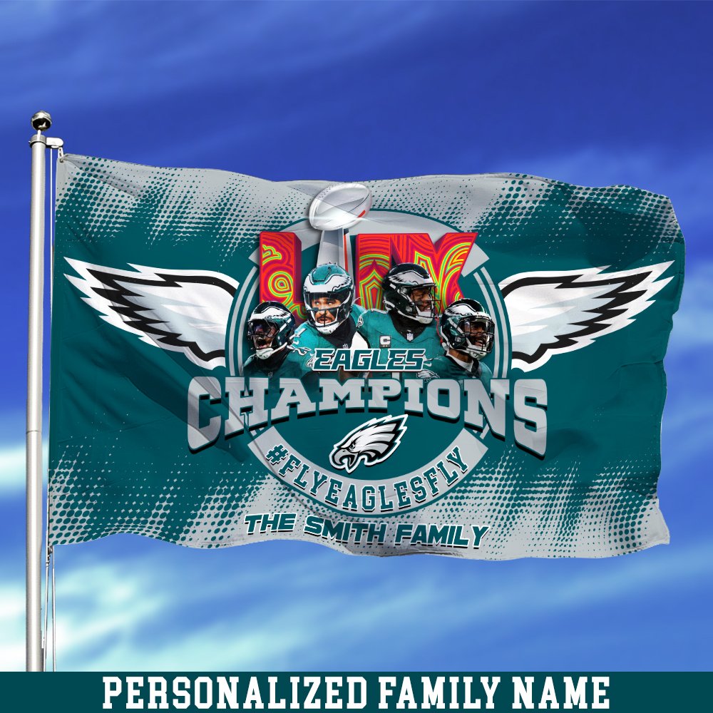 Philadelphia Eagles Champions Super Bowl  2025 3X5ft And 4X6ft Flag Personalized Your Family Name, Sport Flag For Fan , Sport Home Decorations ETHY-0206722