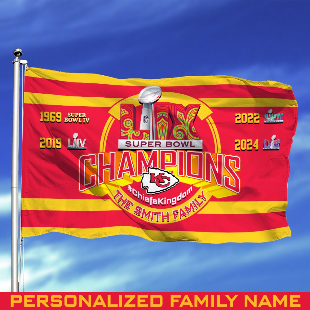 Kansas City Chiefs Champions Super Bowl  2025 Flag 3x5ft And 4x6ft Personalized Your Family Name, Sport Flags, Gift For Sport Lovers ETHY-0207762