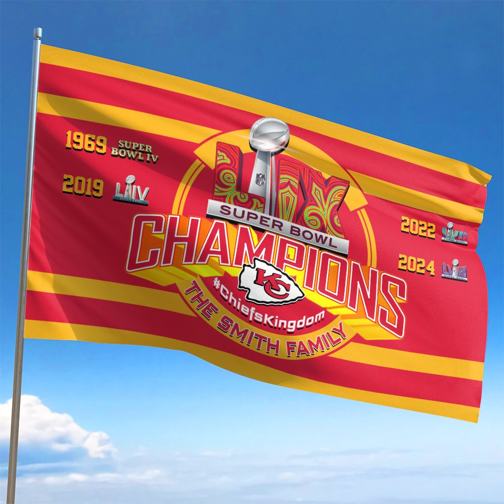Alternative view of Kansas City Chiefs Champions Super Bowl  2025 Flag 3x5ft And 4x6ft Personalized Your Family Name, Sport Flags, Gift For Sport Lovers ETHY-0207762