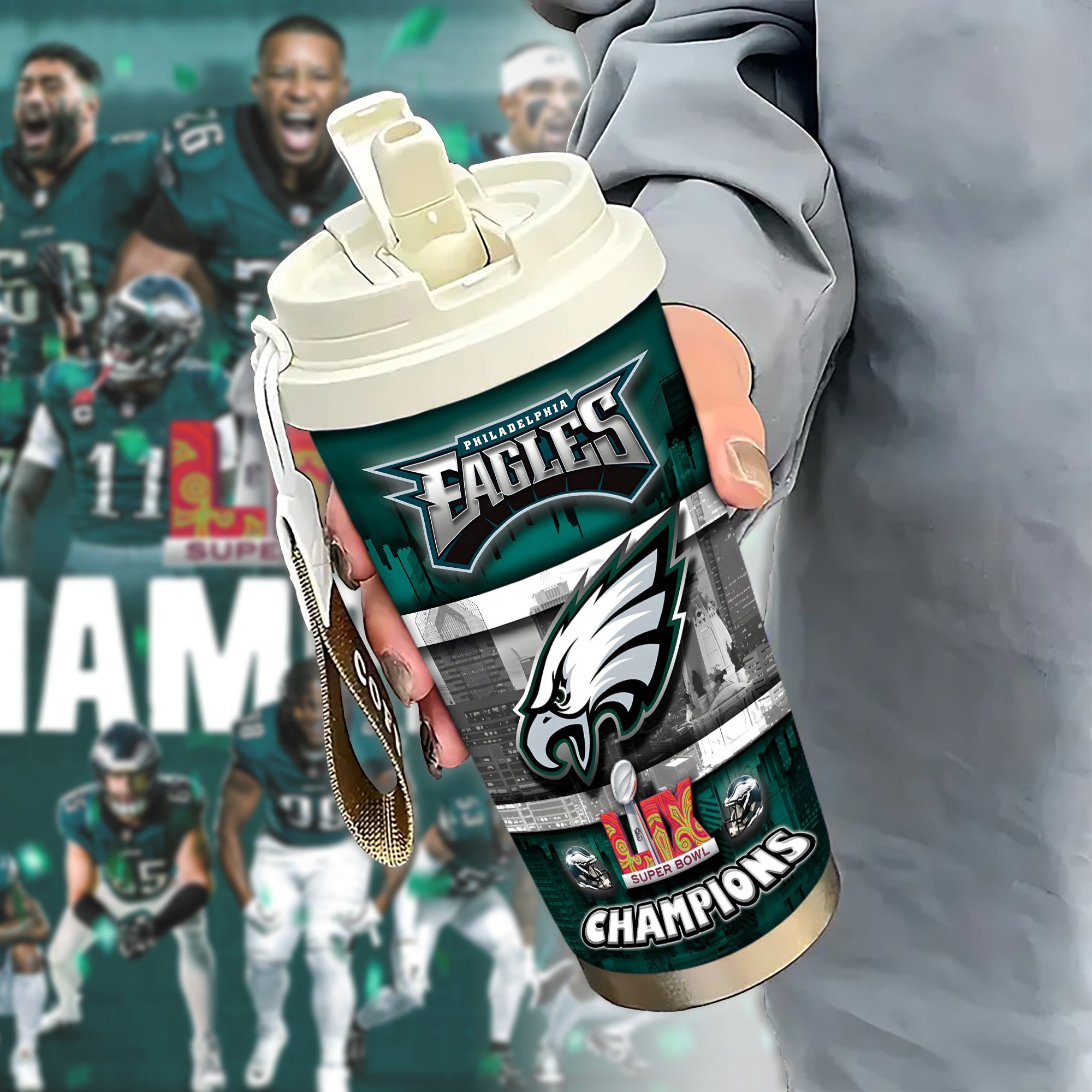 Philadelphia Eagles Insulated Coffee Mug with Straw and Lid, Portable Coffee Travel Mug for Car, Fan Gifts EHIVM-0207753
