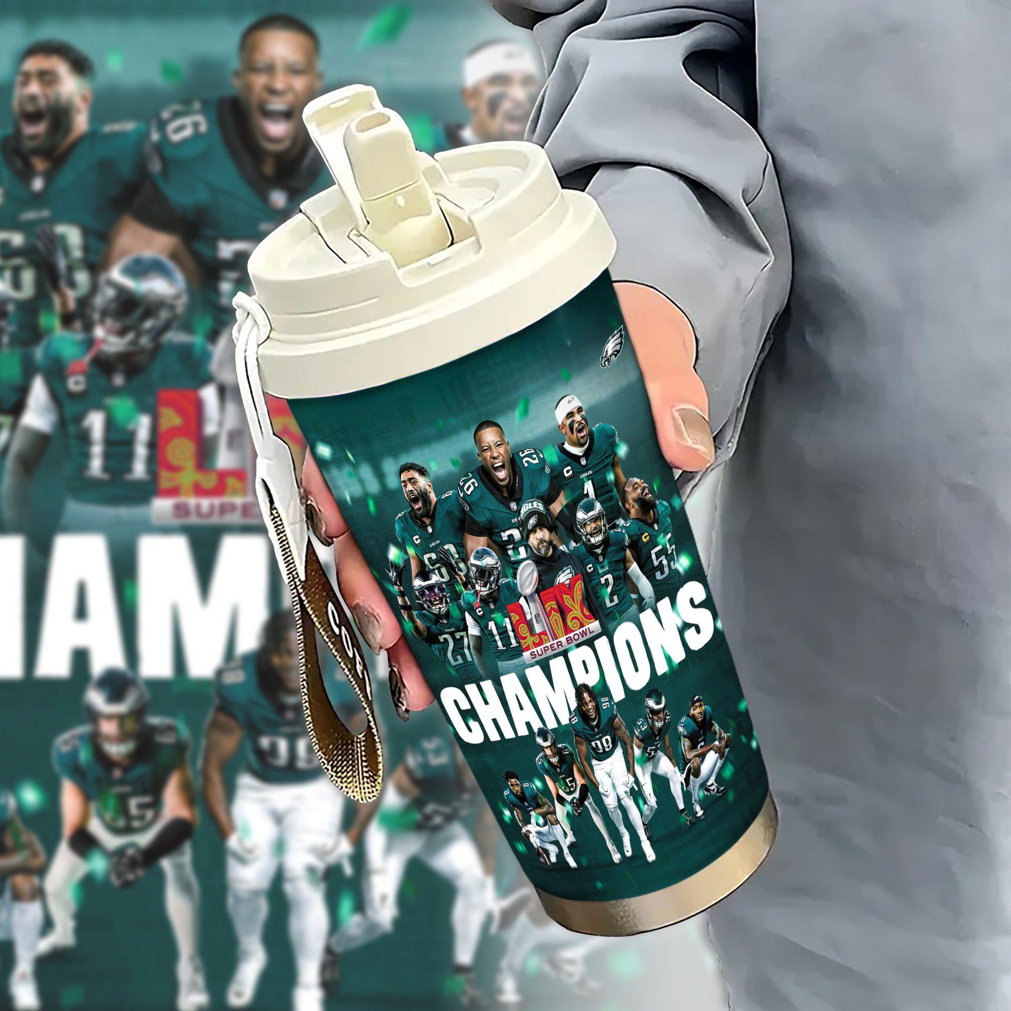 Philadelphia Eagles Insulated Coffee Mug with Straw and Lid, Portable Coffee Travel Mug for Car, Fan Gifts EHIVM-0210781