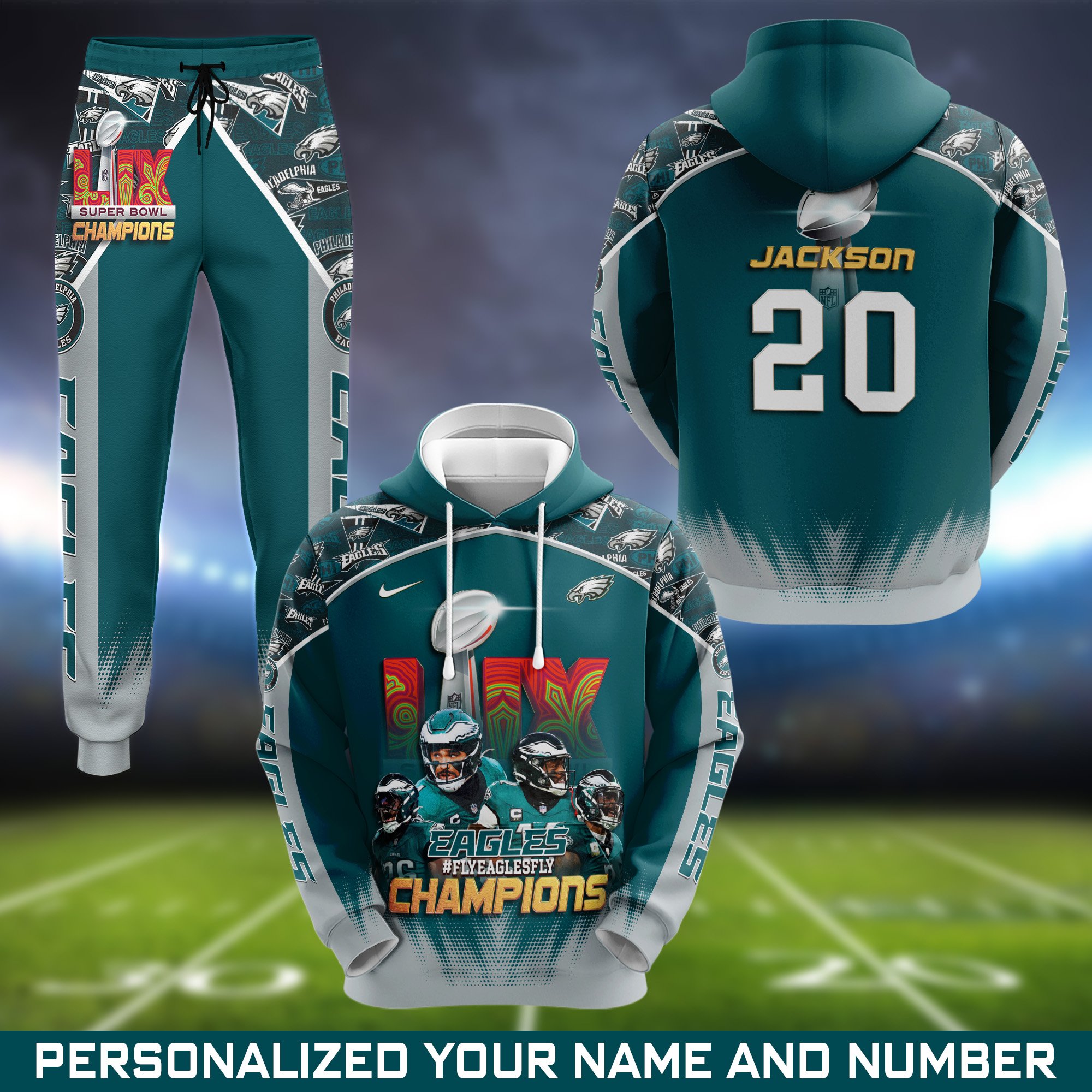 Philadelphia Eagles Champions Super Bowl 2025 Hoodie T-shirt Sweatpant Zipper And Joggers Personalized Your Name And Number, Sport Clothing, Sport Gifts ETHY-0210772