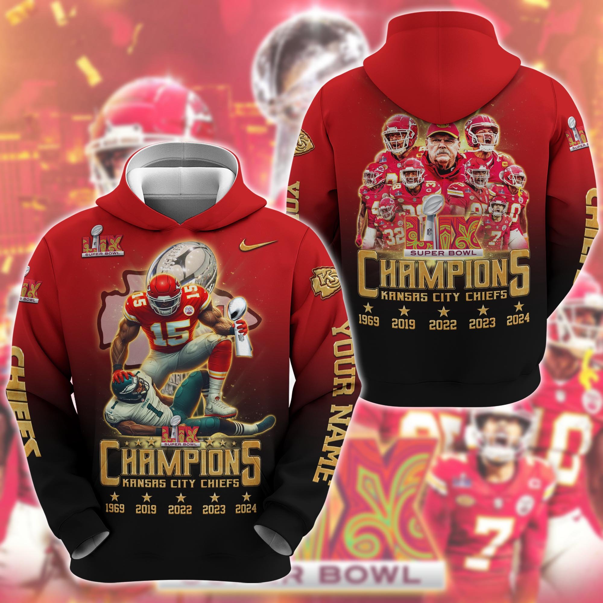 Alternative view of  Kansas City Chiefs Hoodie And Sweatpant Sets Custom Name, Football Team Clothing, Fan Gifts ETRG-0122620