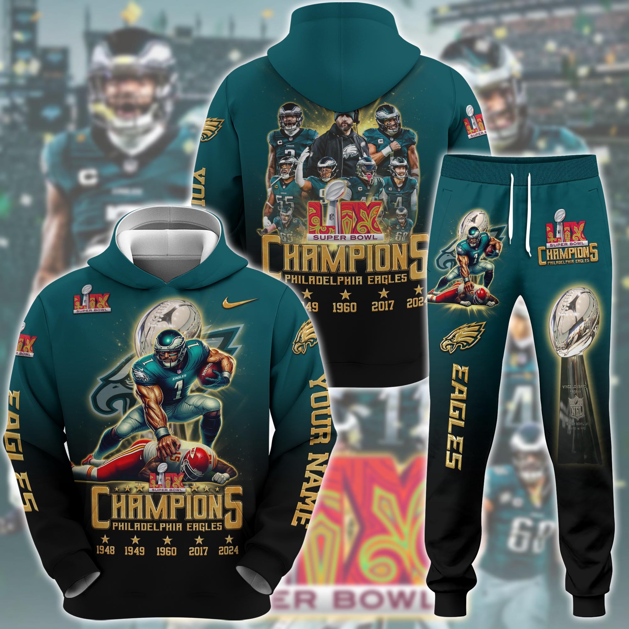 Philadelphia Eagles Champions Super Bowl  2025 Hoodie And Sweatpant Sets Custom Name, Football Team Clothing, Fan Gifts ETRG-0122620