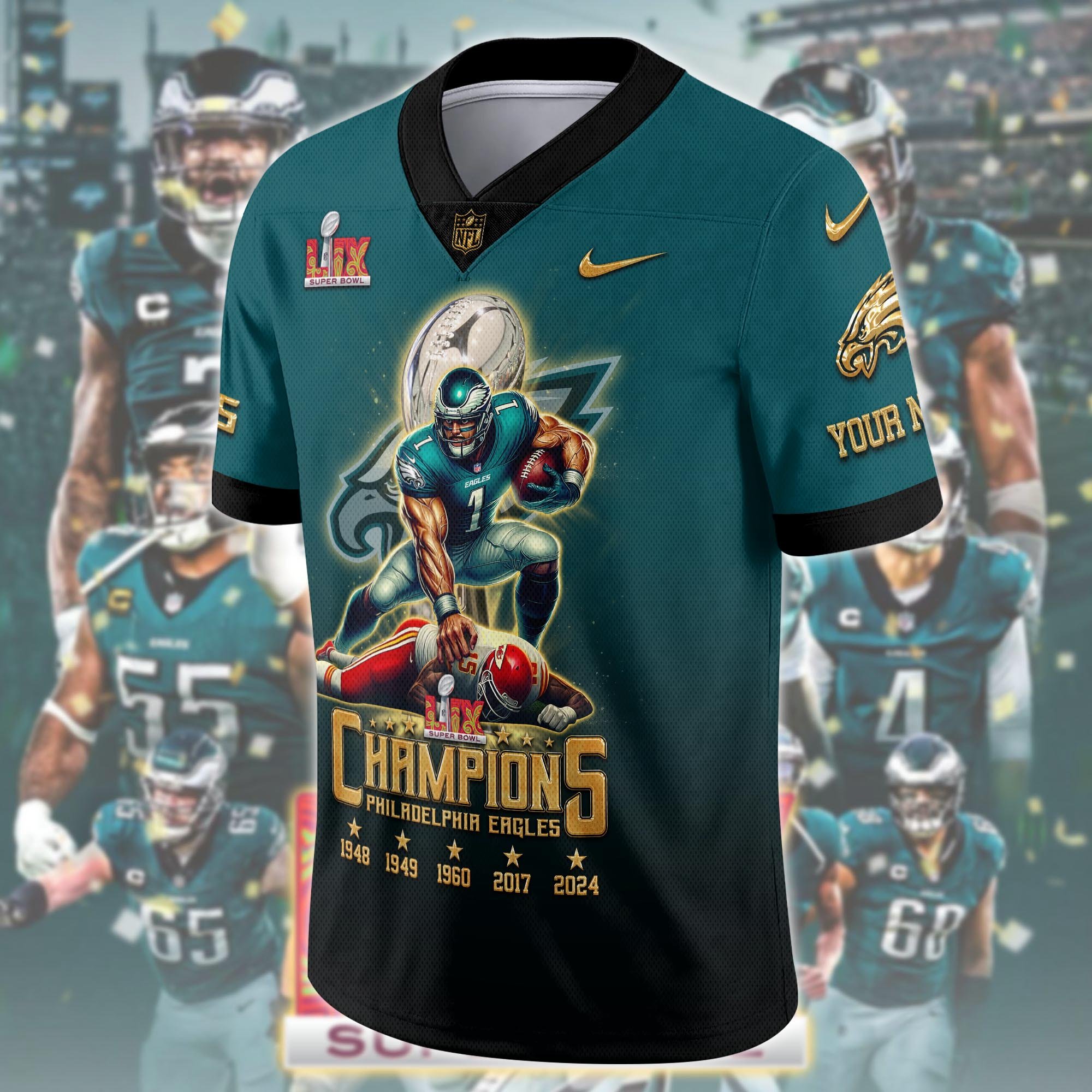 Alternative view of Philadelphia Eagles Champions Super Bowl 2025 Football Jersey Custom Name, Football Jerseys, Football Lovers Gifts ETRG-0122621