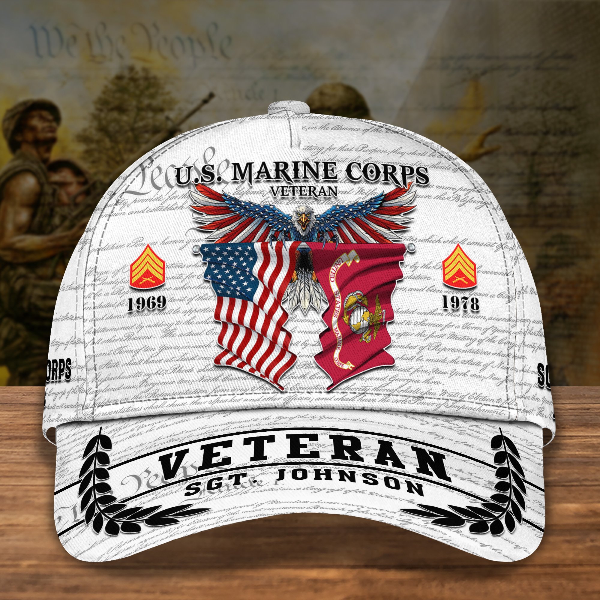 U.S. Marine Corps Cap Custom Name Year And Rank, Military Veteran Cap, Veteran Gifts ETRG-0211800