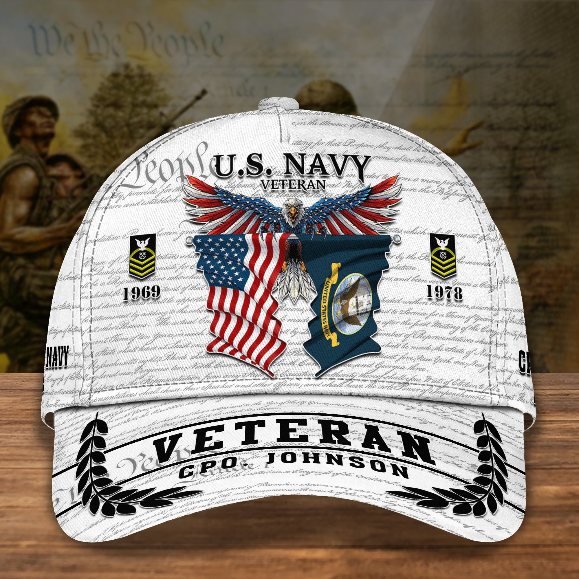 U.S. Navy Cap Custom Name Year And Rank, Military Veteran Cap, Veteran Gifts ETRG-0211800