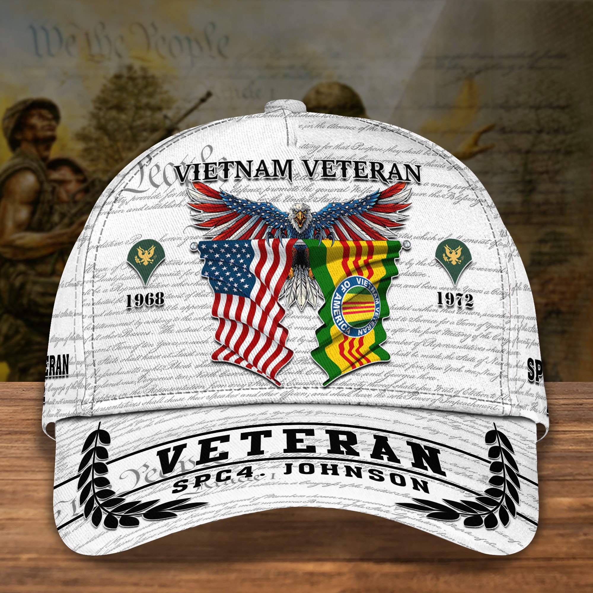 Vietnam Veteran Cap Custom Name Year And Rank, Military Veteran Cap, Veteran Gifts ETRG-0211800