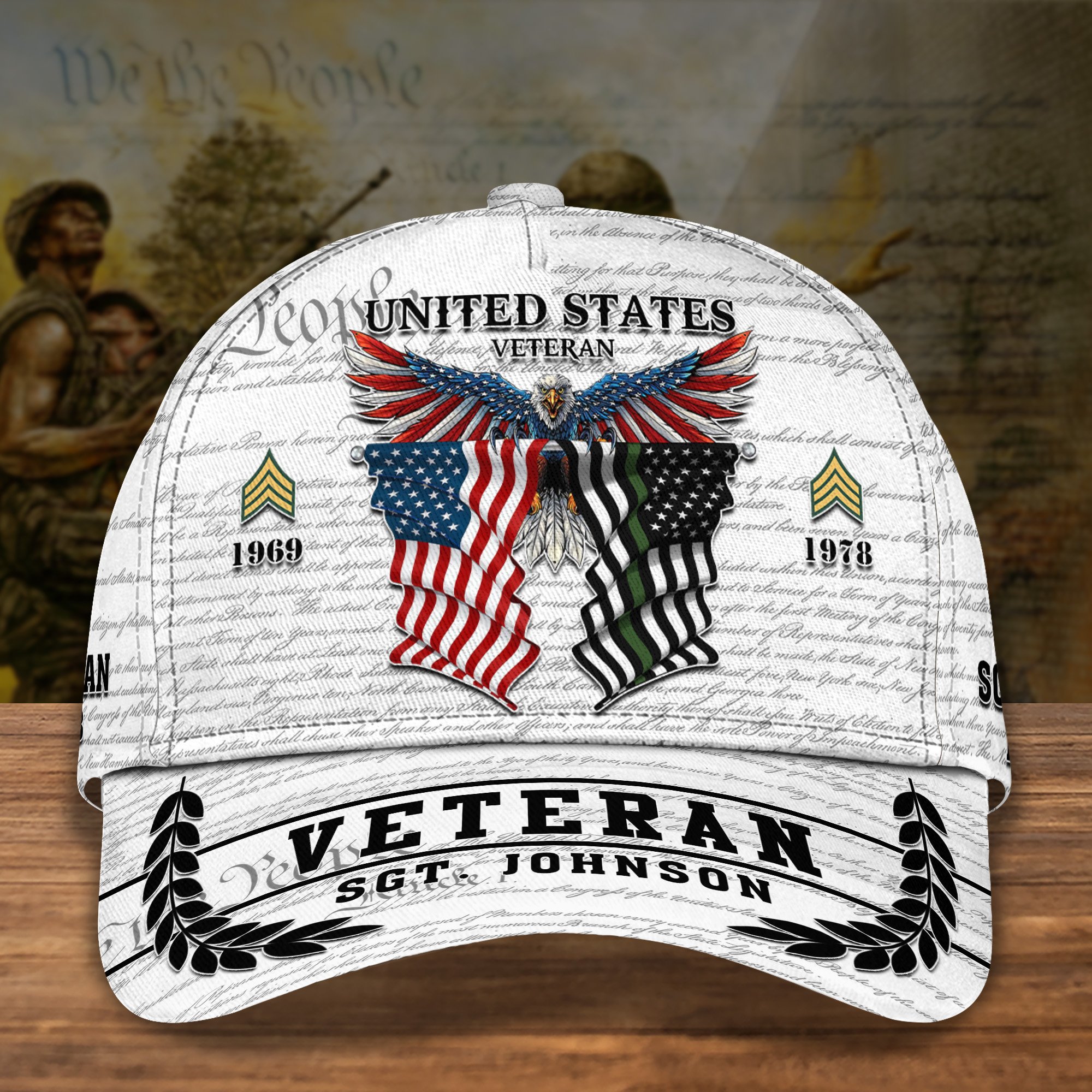 U.S. Veteran Cap Custom Name Year And Rank, Military Veteran Cap, Veteran Gifts ETRG-0211800