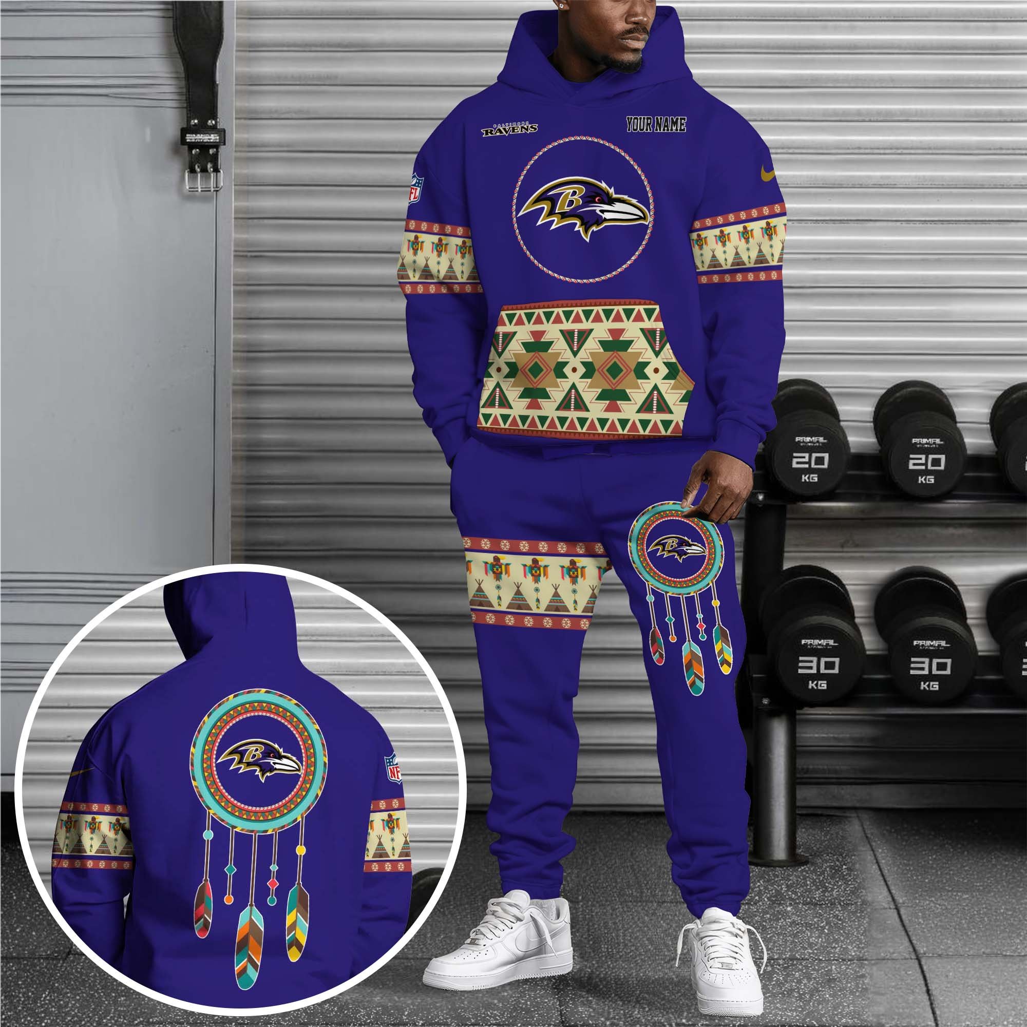 Baltimore Ravens Hoodie Sweatpants Set Custom Your name, Sport Hoodie Sweatpants Set, Sport Gifts For Fan EHIVM-0107349