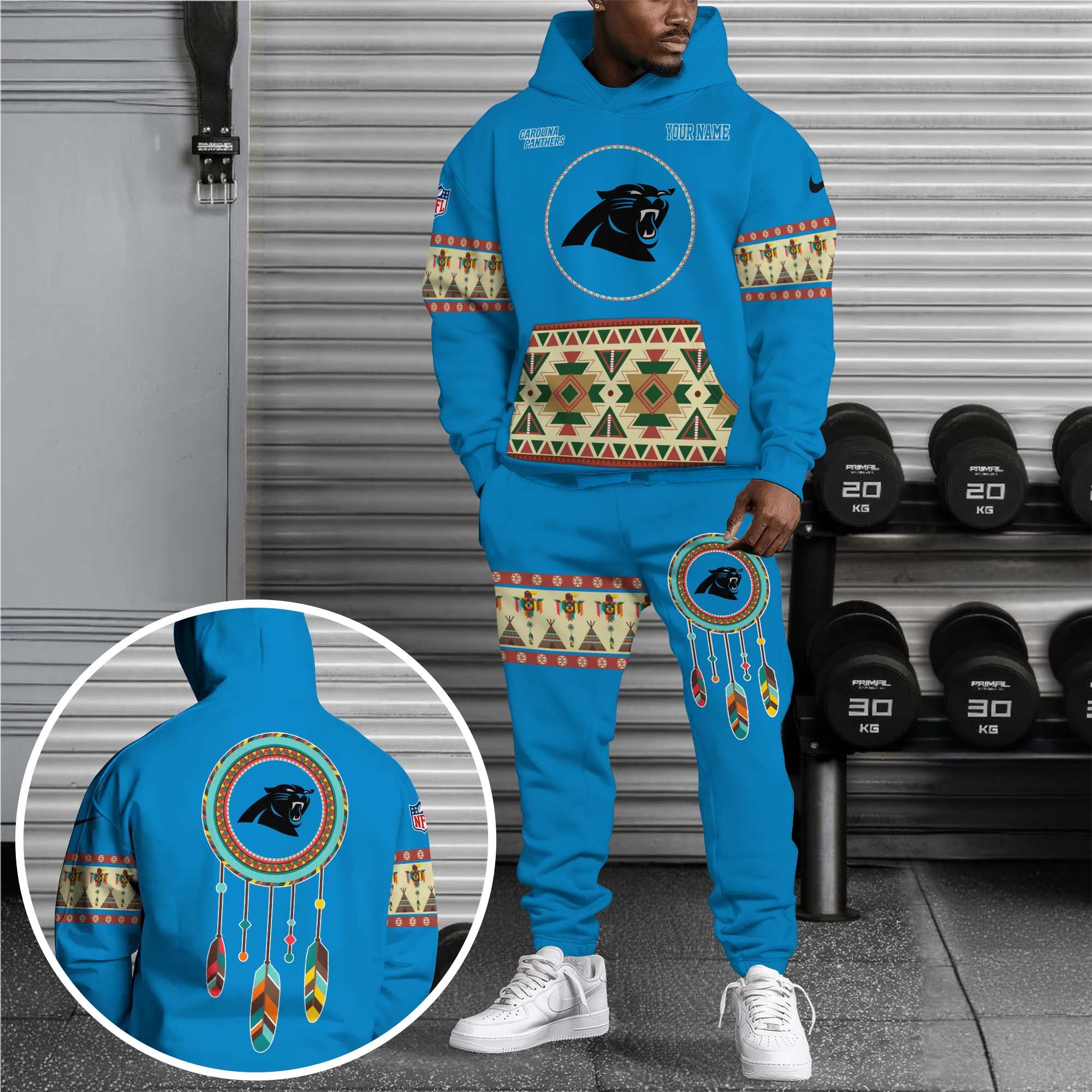Carolina Panthers Hoodie Sweatpants Set Custom Your name, Sport Hoodie Sweatpants Set, Sport Gifts For Fan EHIVM-0107349