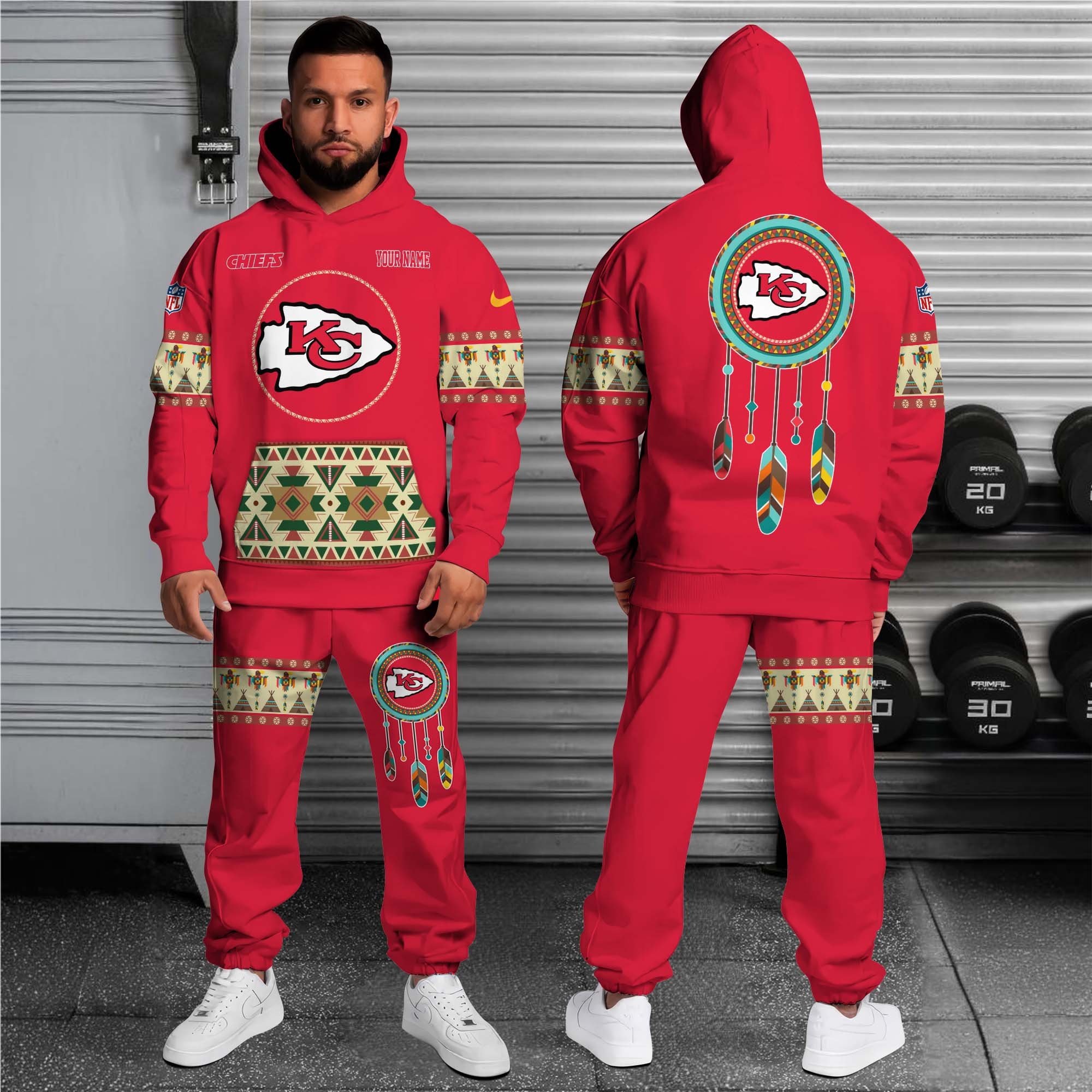 Alternative view of Kansas City Chiefs Hoodie Sweatpants Set Custom Your name, Sport Hoodie Sweatpants Set, Sport Gifts For Fan EHIVM-0107349