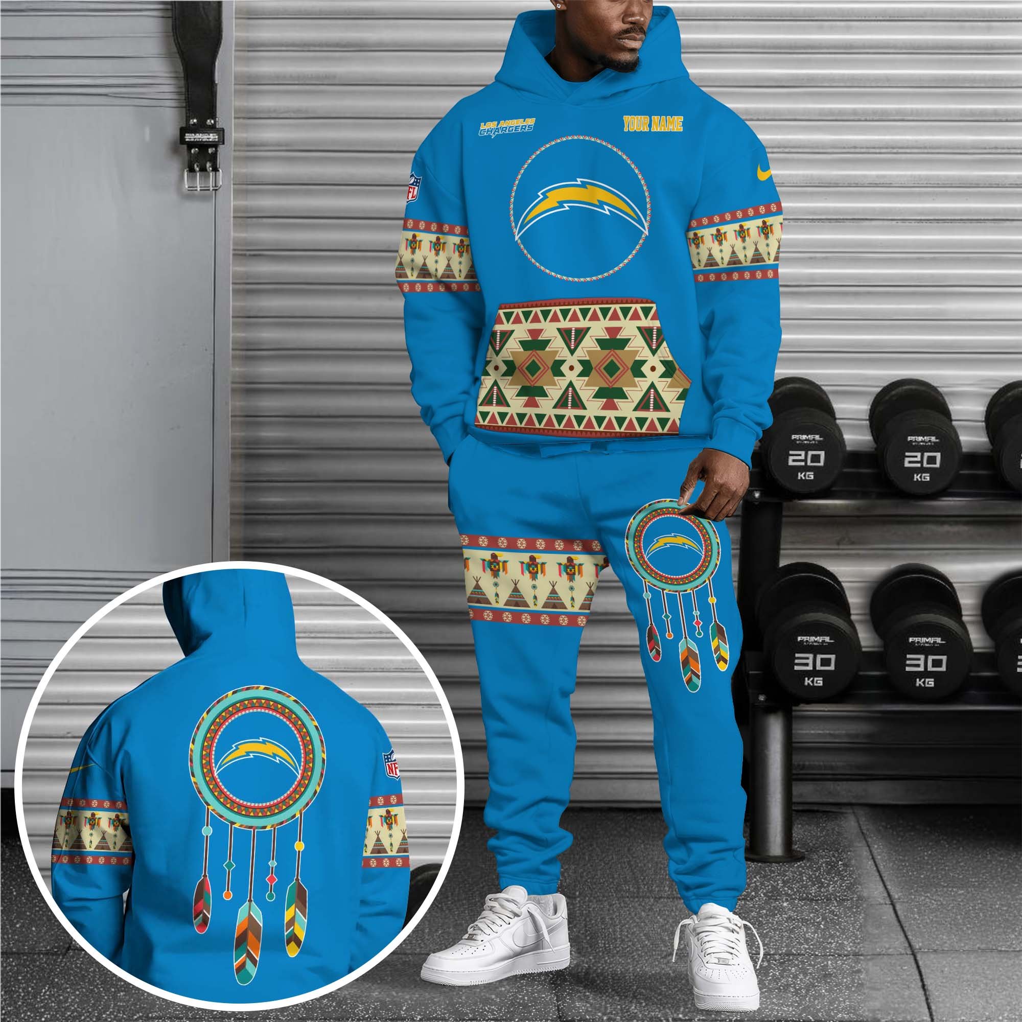 Los Angeles Chargers Hoodie Sweatpants Set Custom Your name, Sport Hoodie Sweatpants Set, Sport Gifts For Fan EHIVM-0107349