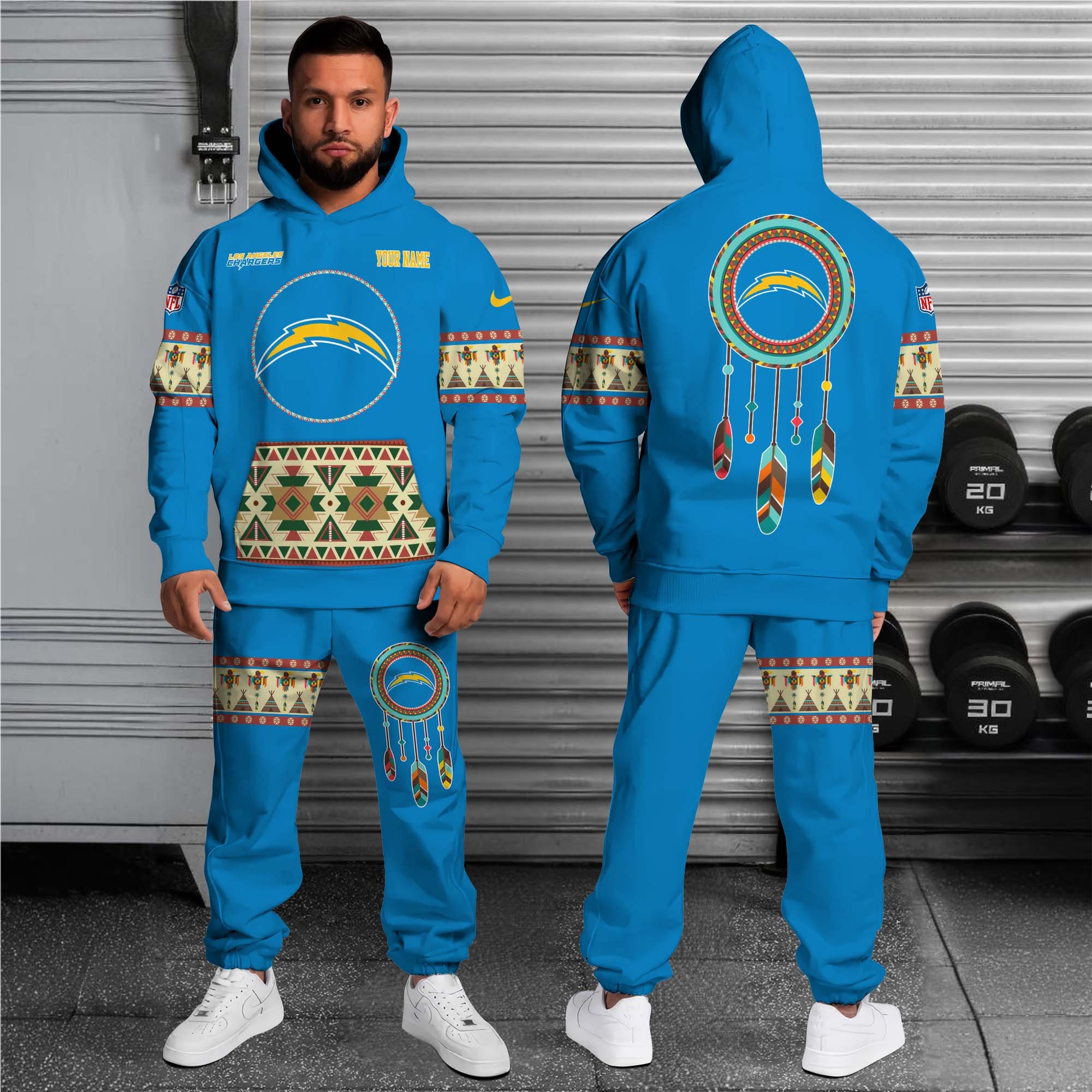 Alternative view of Los Angeles Chargers Hoodie Sweatpants Set Custom Your name, Sport Hoodie Sweatpants Set, Sport Gifts For Fan EHIVM-0107349