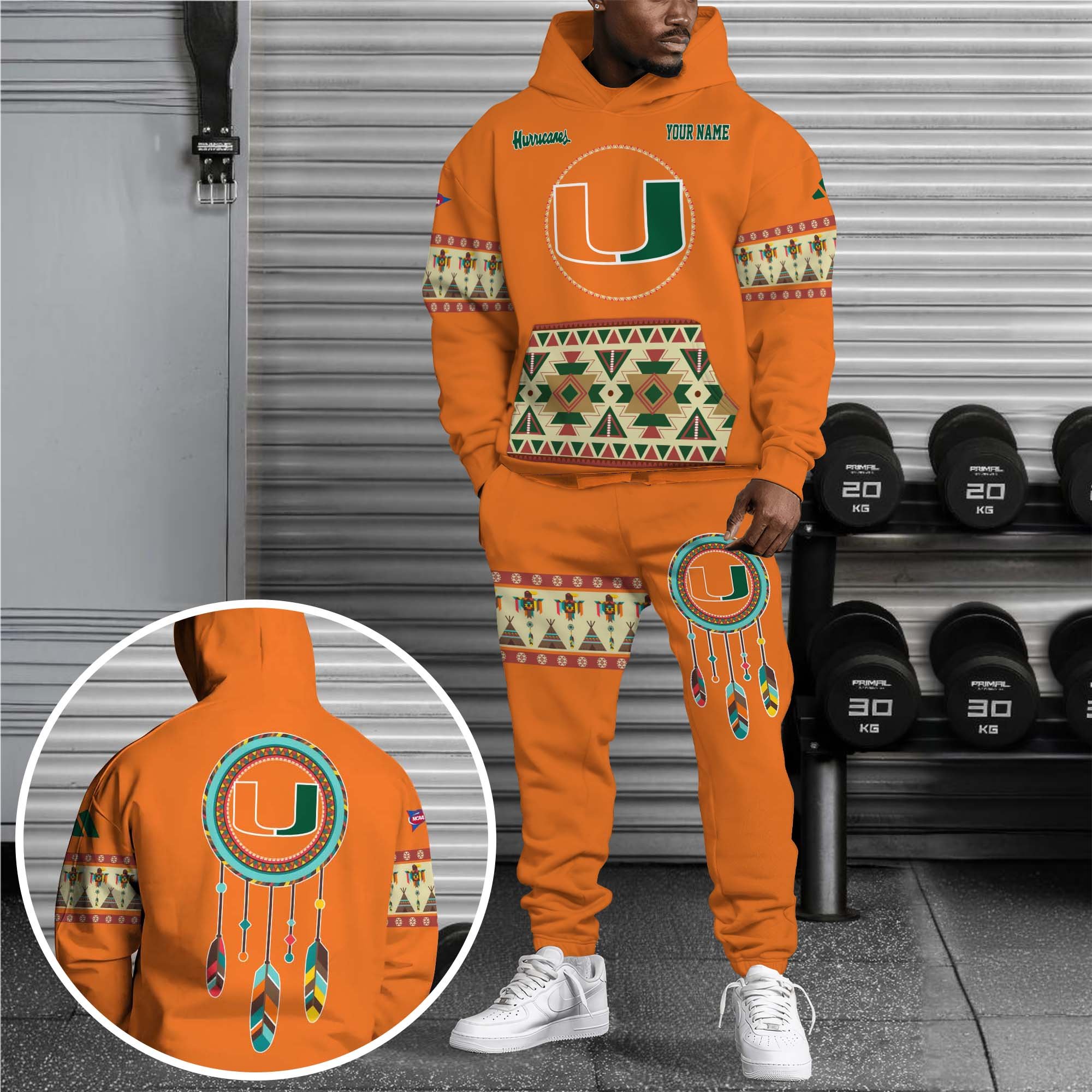 Miami Hurricanes Hoodie Sweatpants Set Custom Your name, Sport Hoodie Sweatpants Set, Sport Gifts For Fan EHIVM-0118550