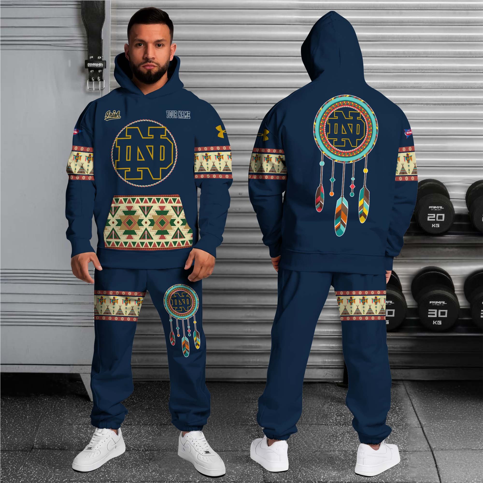 Alternative view of Notre Dame Fighting Irish Hoodie Sweatpants Set Custom Your name, Sport Hoodie Sweatpants Set, Sport Gifts For Fan EHIVM-0118550