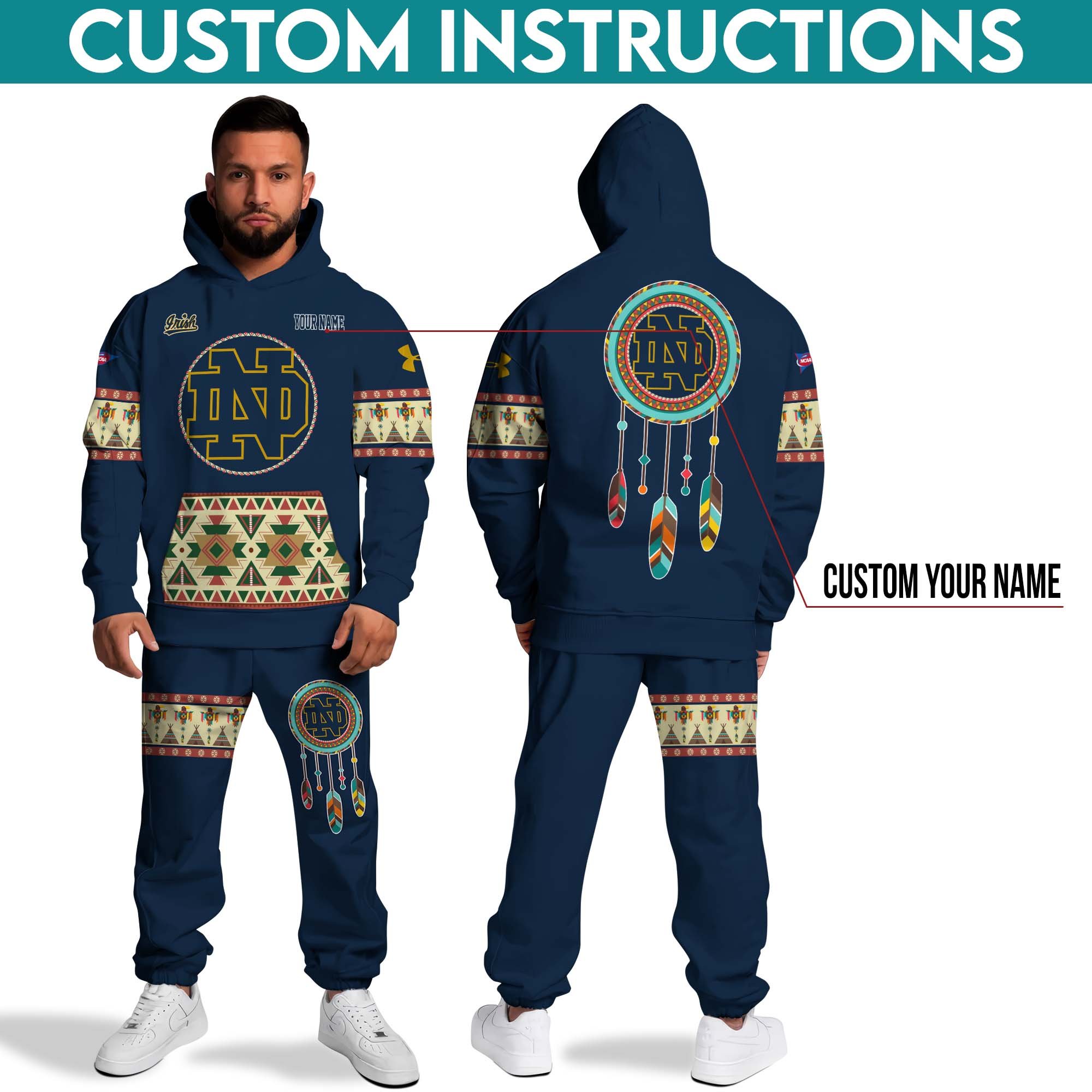Notre Dame Fighting Irish Hoodie Sweatpants Set Custom Your name, Sport Hoodie Sweatpants Set, Sport Gifts For Fan EHIVM-0118550 - Image 3
