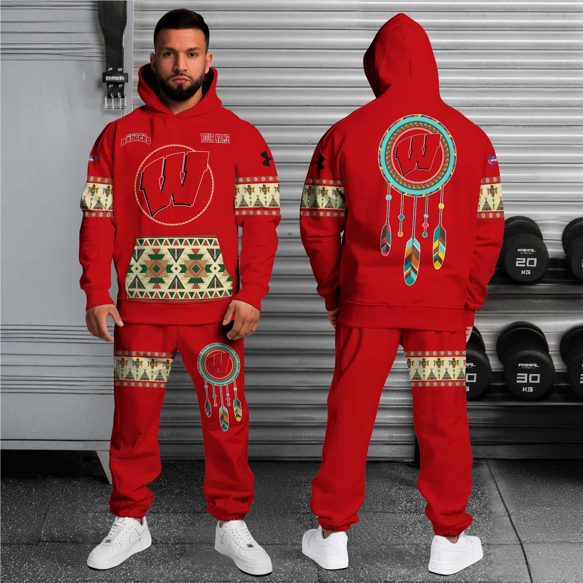 Alternative view of Wisconsin Badgers Hoodie Sweatpants Set Custom Your name, Sport Hoodie Sweatpants Set, Sport Gifts For Fan EHIVM-0118550