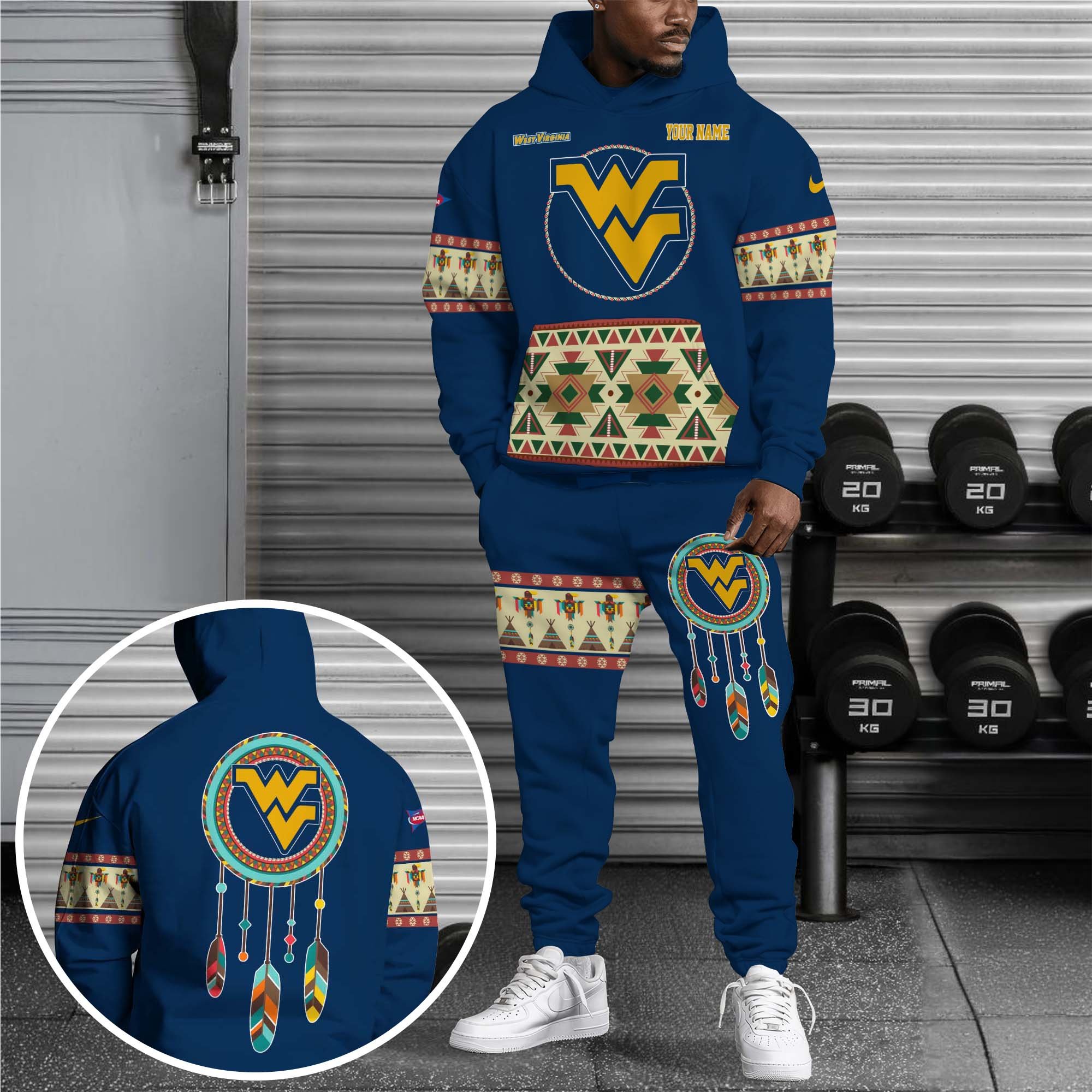 West Virginia Mountaineers Hoodie Sweatpants Set Custom Your name, Sport Hoodie Sweatpants Set, Sport Gifts For Fan EHIVM-0118550