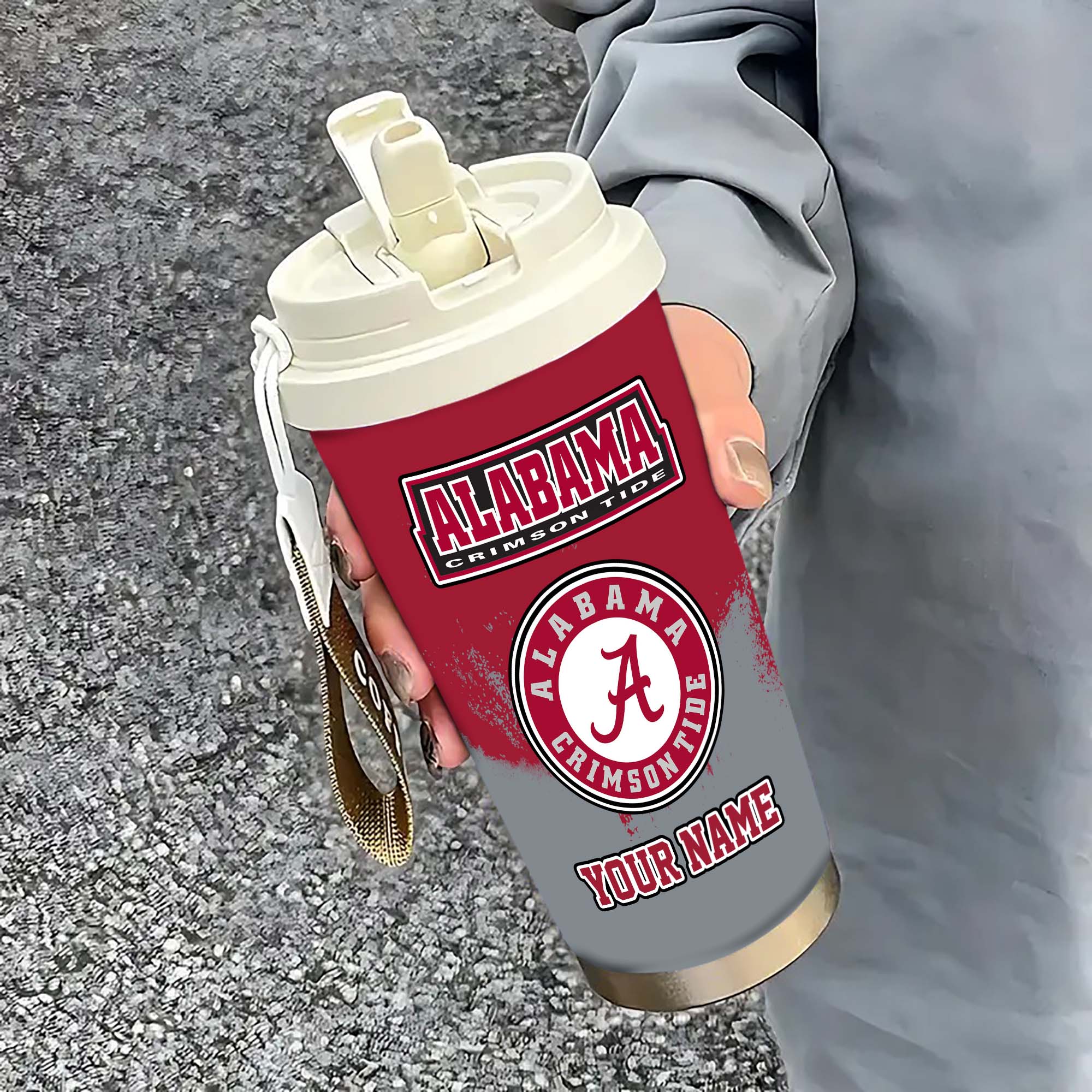 Alabama Crimson Tide Insulated Coffee Mug with Straw and Lid, Portable Coffee Travel Mug for Car, Fan Gifts EHIVM-0211799
