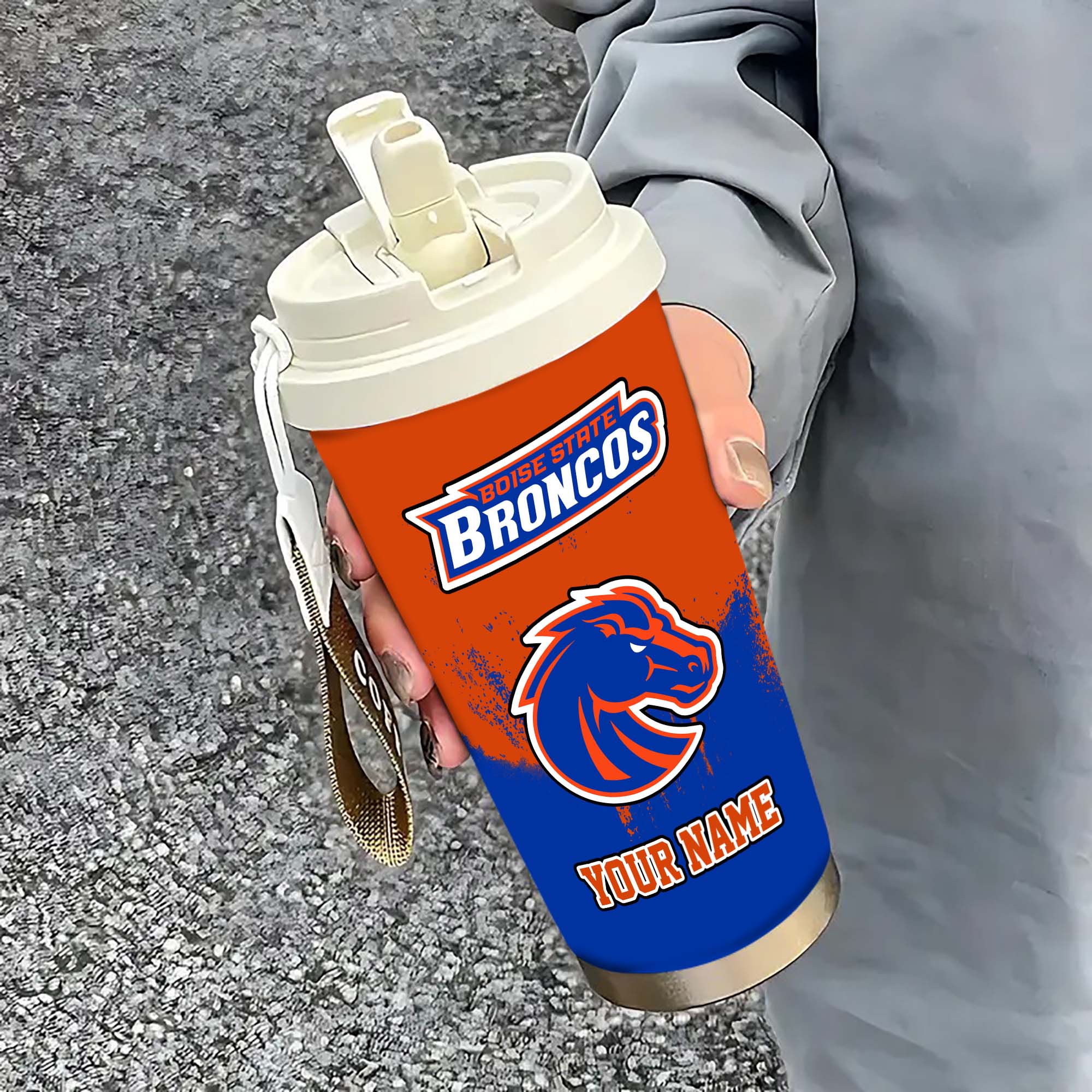 Boise State Broncos Insulated Coffee Mug with Straw and Lid, Portable Coffee Travel Mug for Car, Fan Gifts EHIVM-0211799