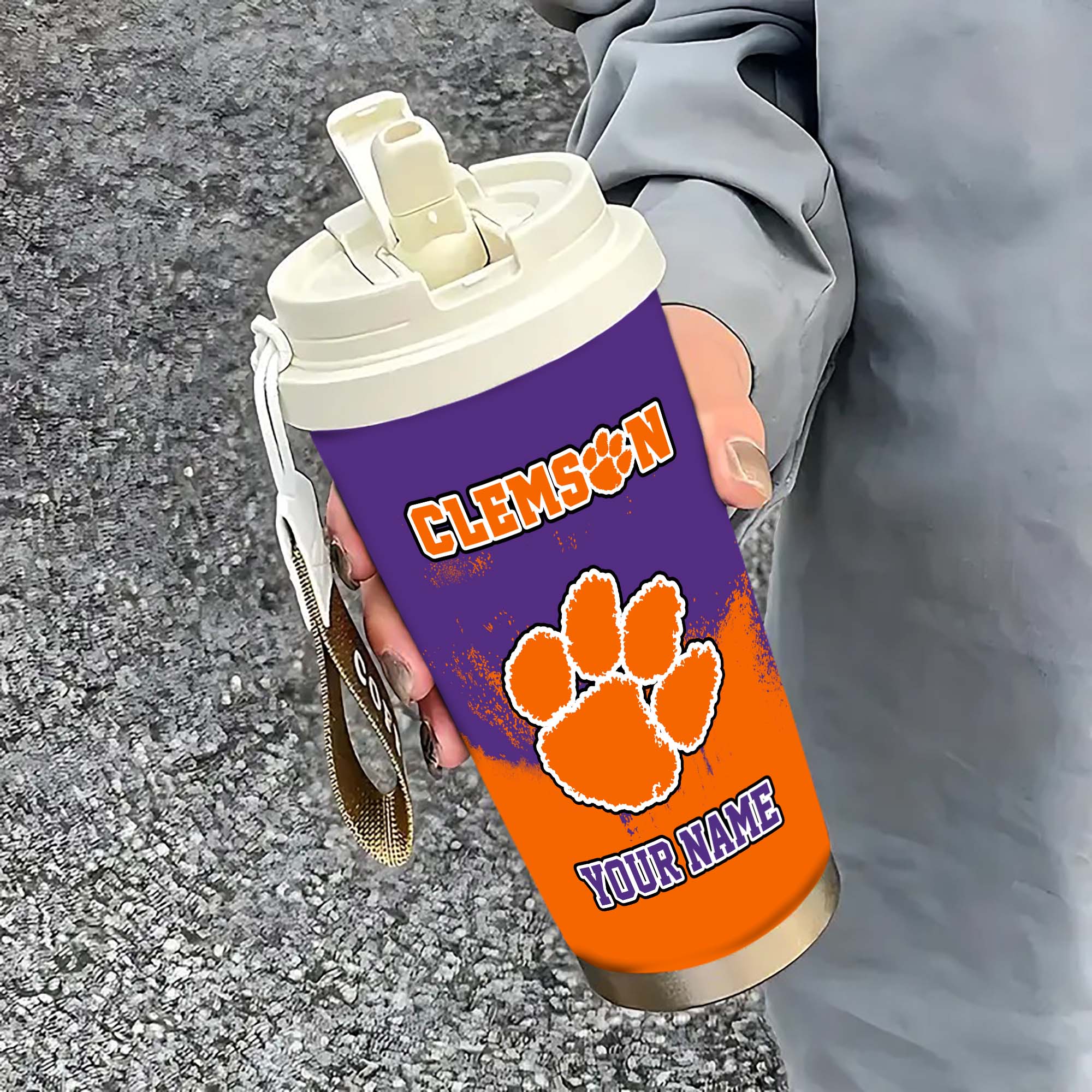 Clemson Tigers Insulated Coffee Mug with Straw and Lid, Portable Coffee Travel Mug for Car, Fan Gifts EHIVM-0211799