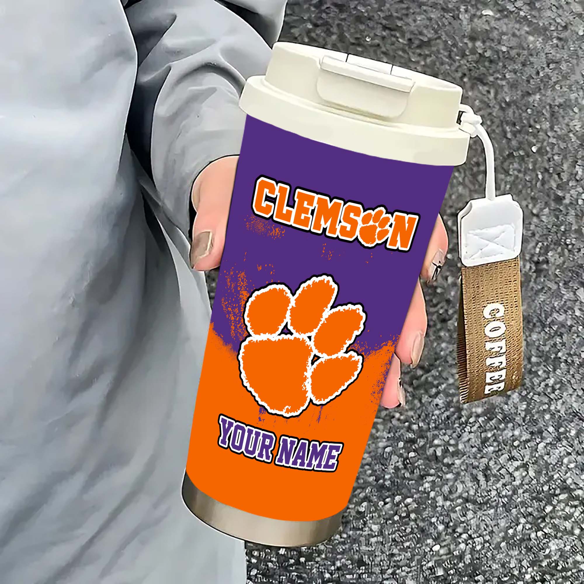 Alternative view of Clemson Tigers Insulated Coffee Mug with Straw and Lid, Portable Coffee Travel Mug for Car, Fan Gifts EHIVM-0211799