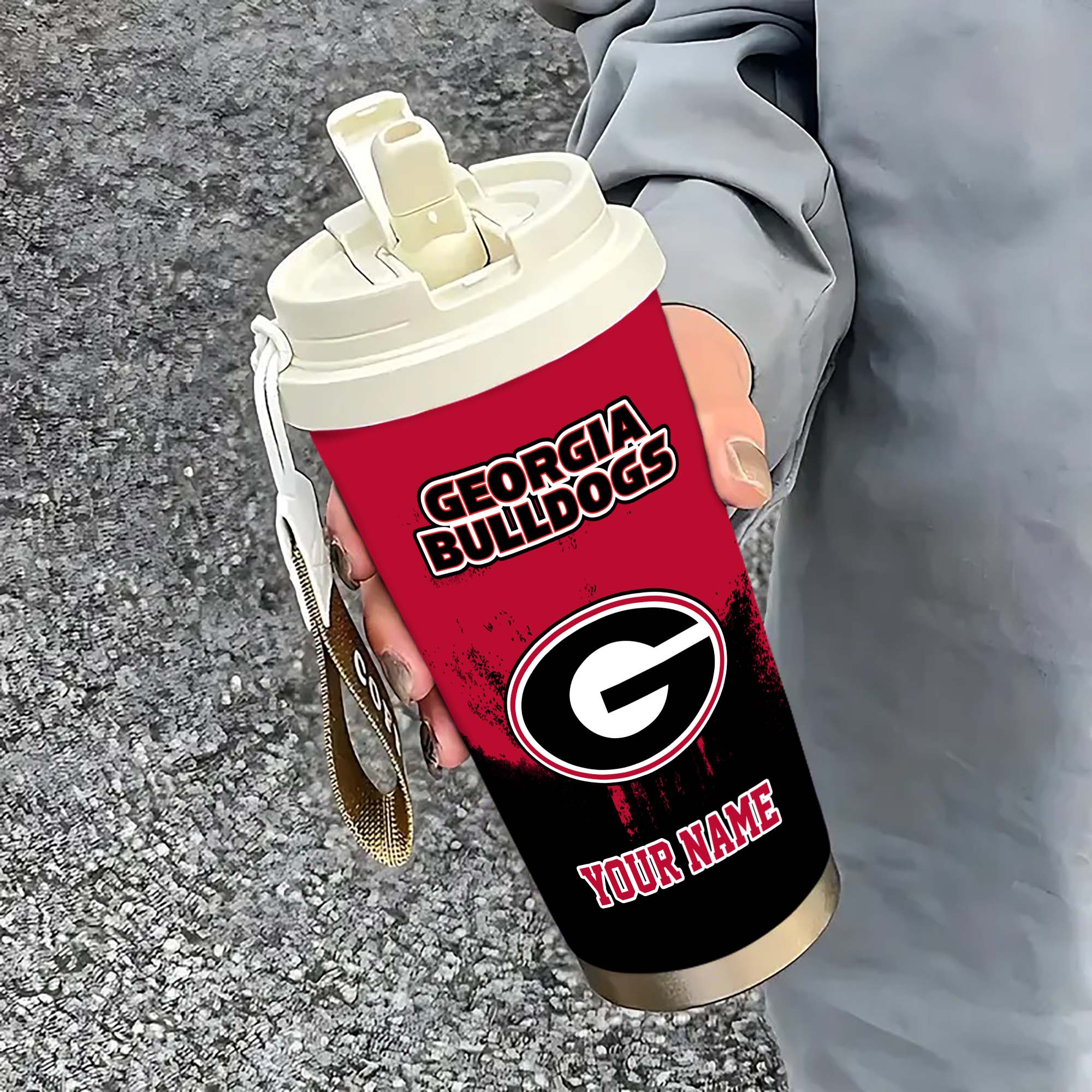 Georgia Bulldogs Insulated Coffee Mug with Straw and Lid, Portable Coffee Travel Mug for Car, Fan Gifts EHIVM-0211799