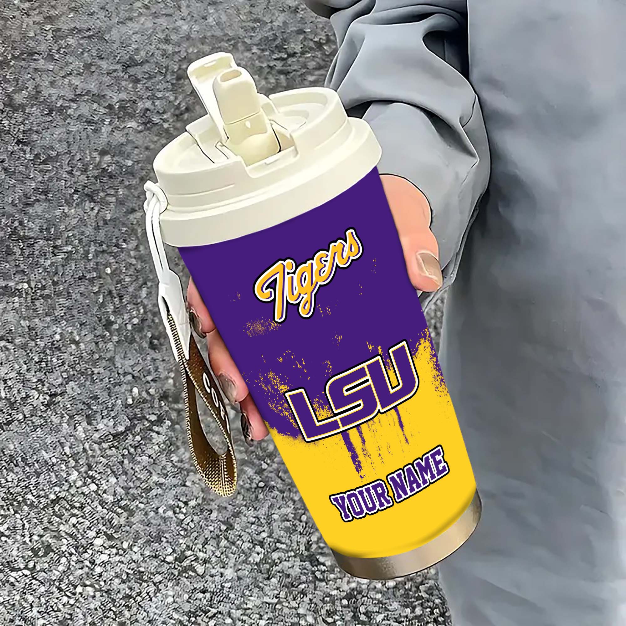 LSU TIGERS Insulated Coffee Mug with Straw and Lid, Portable Coffee Travel Mug for Car, Fan Gifts EHIVM-0211799