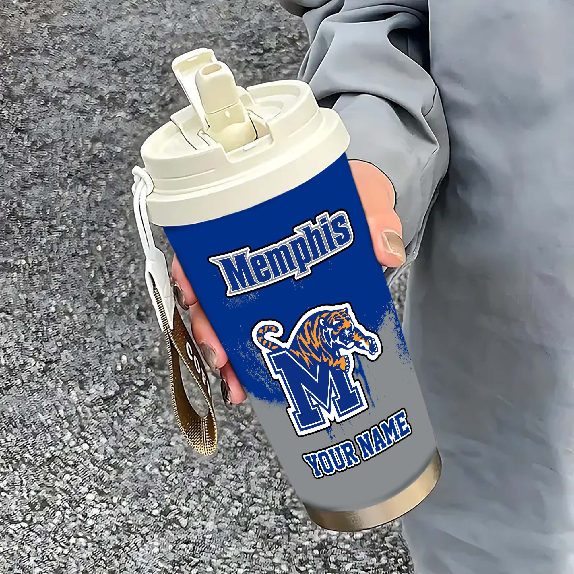 Memphis Tigers Insulated Coffee Mug with Straw and Lid, Portable Coffee Travel Mug for Car, Fan Gifts EHIVM-0211799