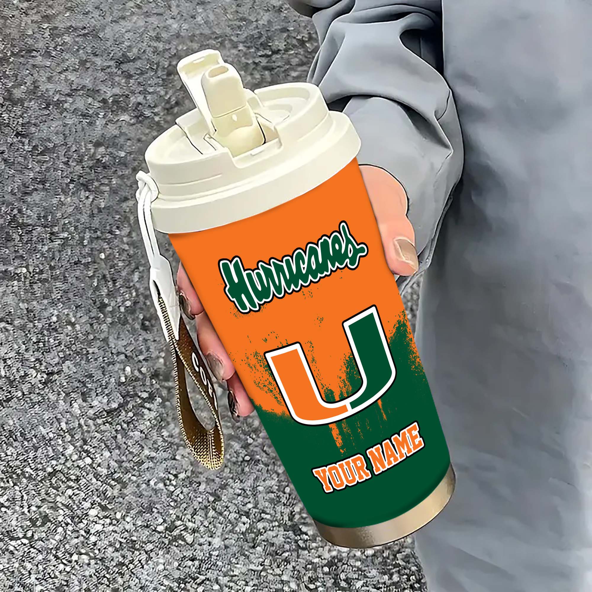 Miami Hurricanes Insulated Coffee Mug with Straw and Lid, Portable Coffee Travel Mug for Car, Fan Gifts EHIVM-0211799
