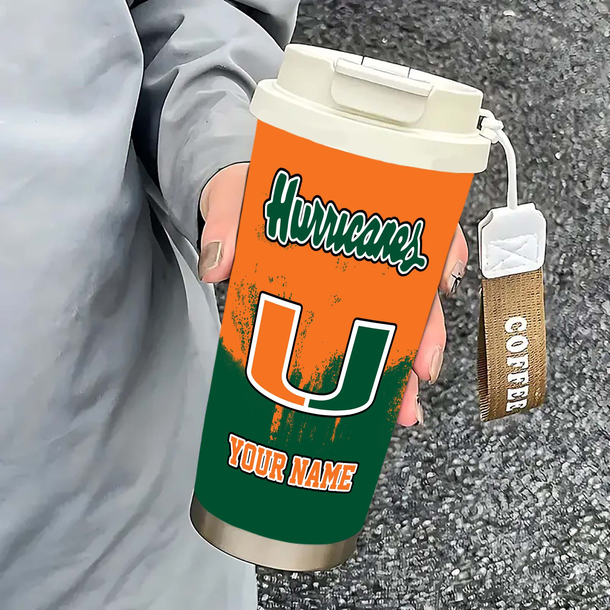 Alternative view of Miami Hurricanes Insulated Coffee Mug with Straw and Lid, Portable Coffee Travel Mug for Car, Fan Gifts EHIVM-0211799